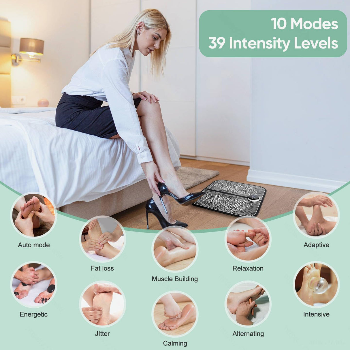 VFU EMS Foot Massager Mat,Foot Stimulator,Improve Circulation,Muscle Relaxation,Portable & Rechargeable Feet Massager Pad with 10 Modes &39 Levels FSA HSA Eligible