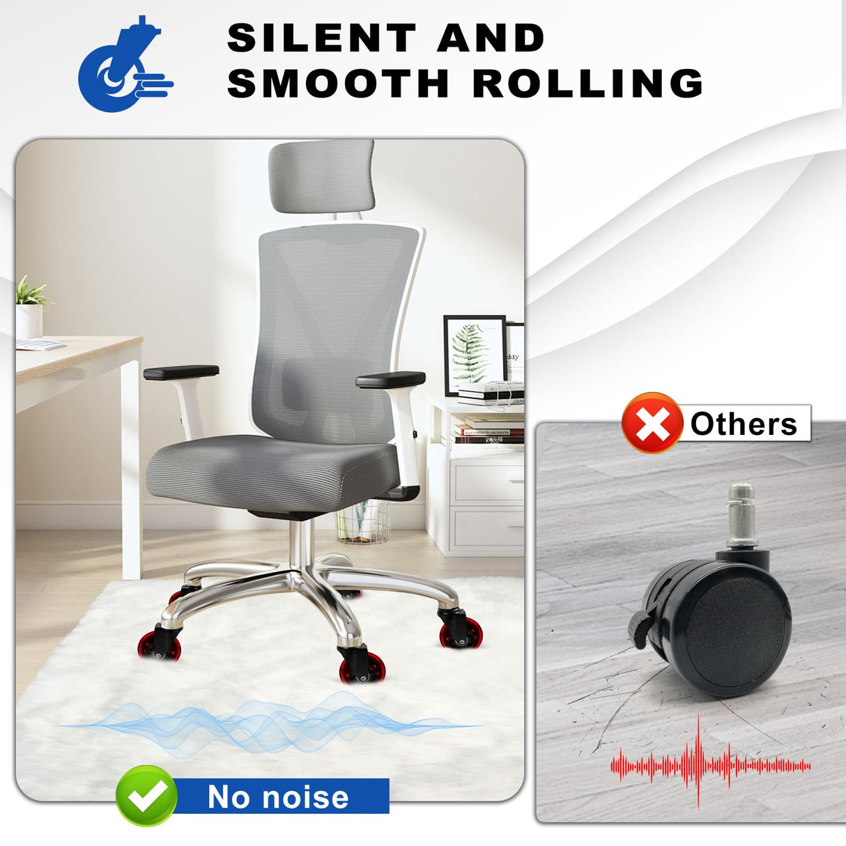 Office Chair Wheels for Casters Replacement - 3" Rubber Wheels for Computer Gaming Desk Caster Wheels Smooth & Safe Rolling for All Floors Including Hardwood and Carpet - Set of 5 - Red