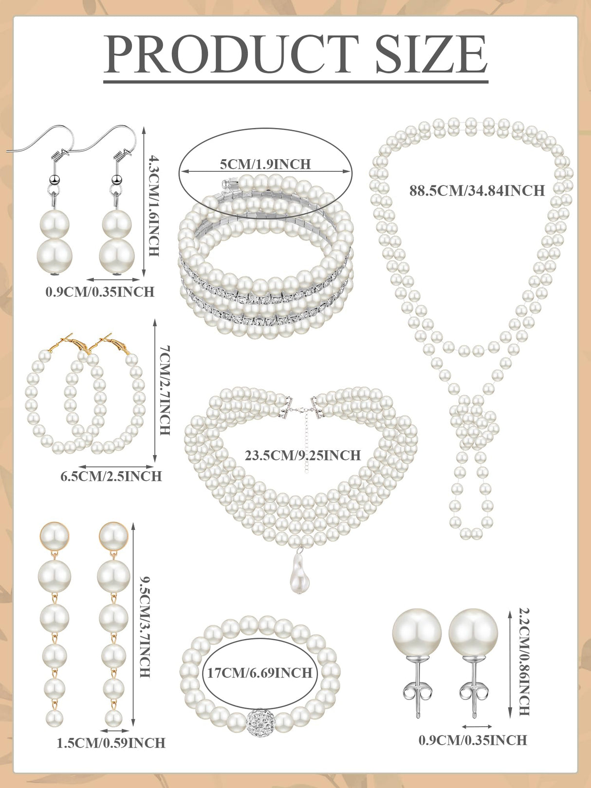 BBTO 8 Pcs Pearl Necklace Earring Set Women Wedding Jewelry,Vintage Style