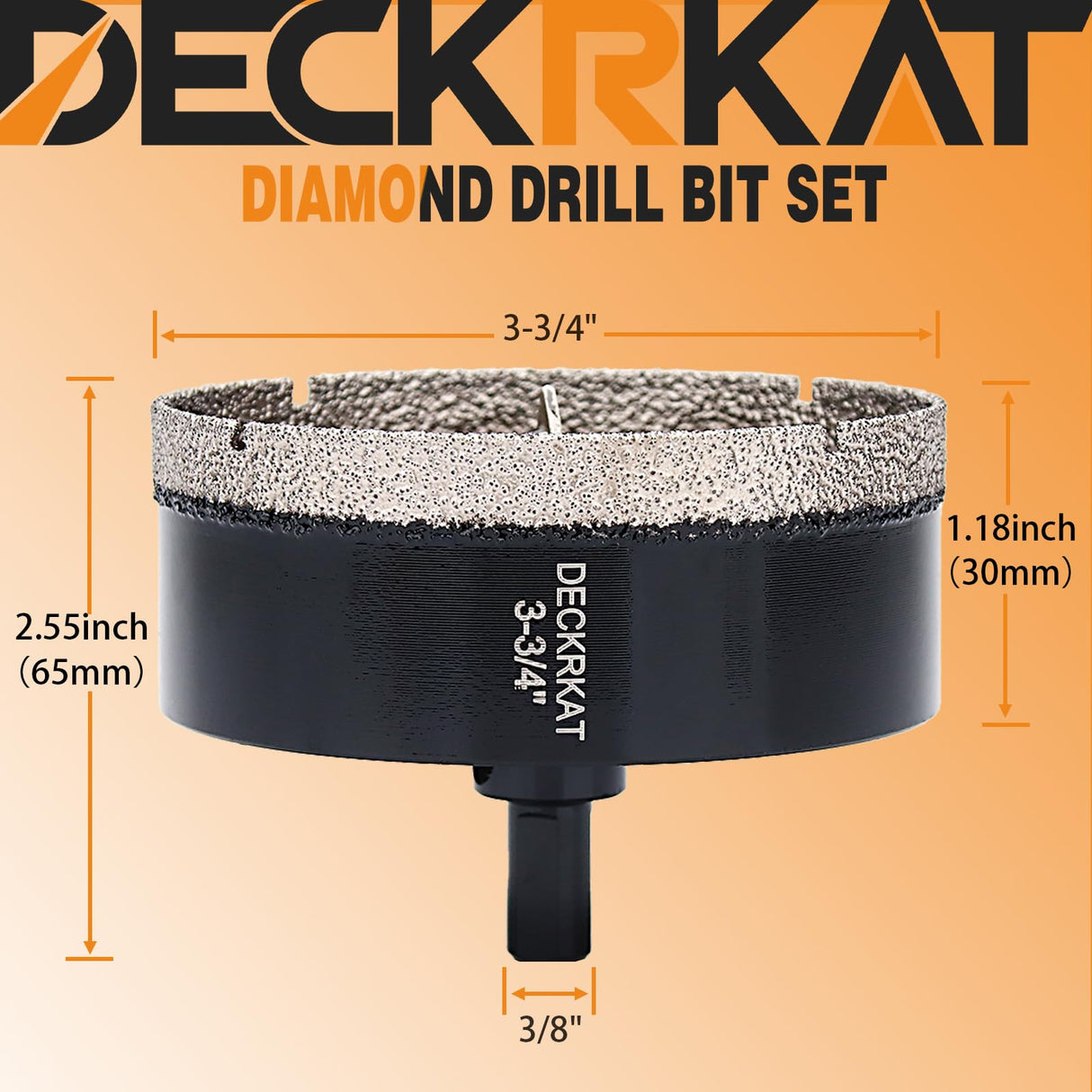 DECKRKAT 3-3/4"Diamond Hole-Saw Bits with Pilot Drill Bit - 3-3/4"Diamond Tipped Tile Hole Saws with Guiding Bit Accurate Drilling for Porcelain Tile Ceramic Pottery Granite Stone Glass Bottles 95mm