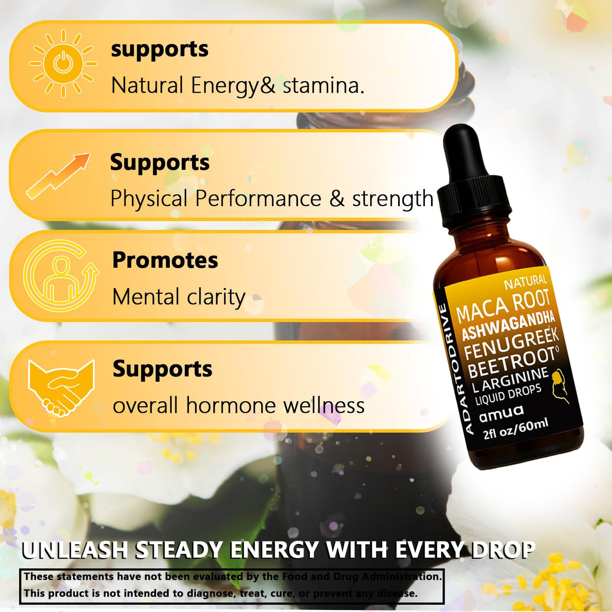 Amua VitalDrops with Ashwagandha, Fenugreek,Maca Root Drops and L-Arginine Liquid Multivitamin for Women and Men,Made with 100% Natural Ingredients (1pcs)