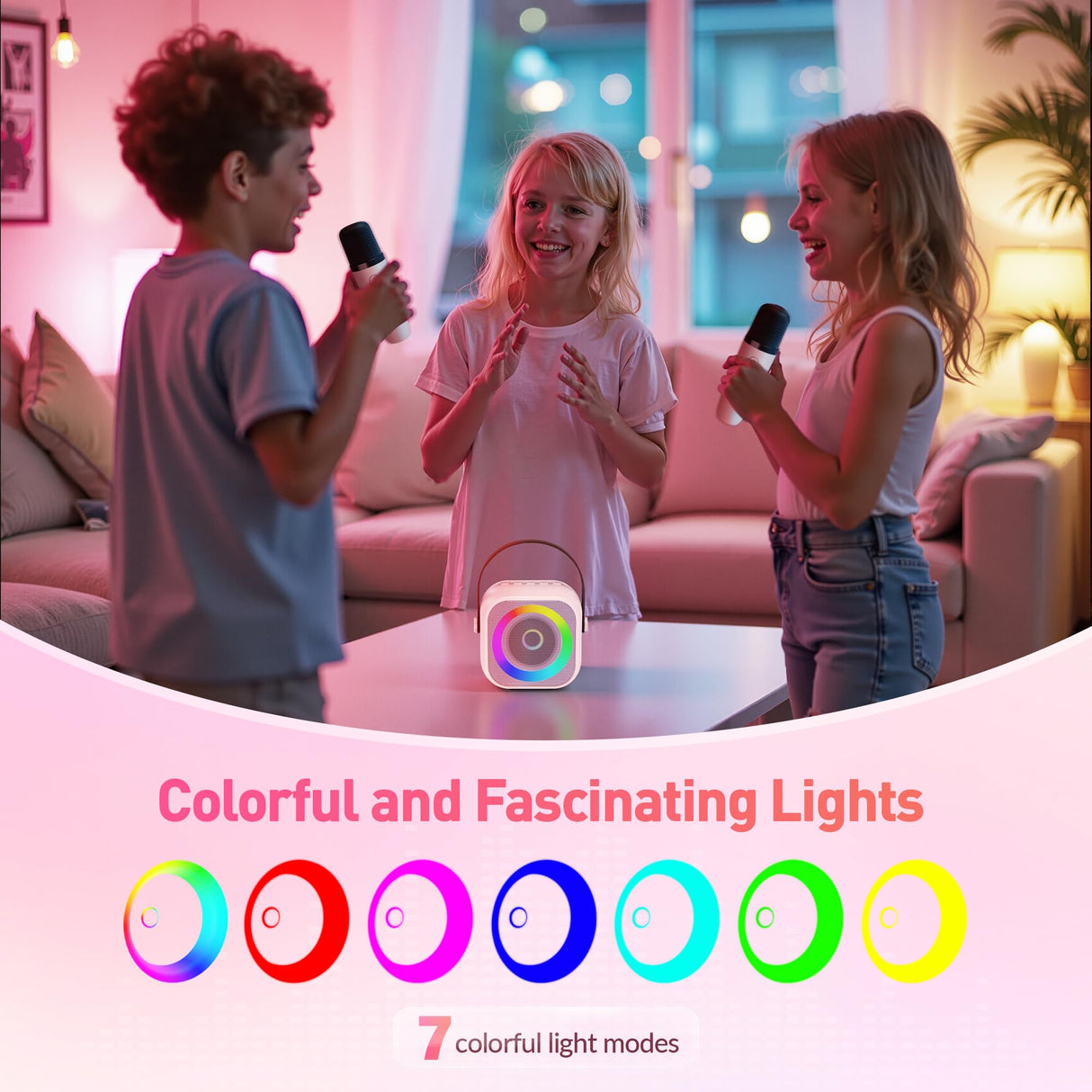 Karaoke Machine for Kids Adults, Mini Portable Bluetooth Karaoke Speaker with 2 Wireless Microphone and Lights, Christmas Birthday Gifts for Girls Ages 4, 5, 6, 7, 8, 9, 10, 12+ Family Home Party