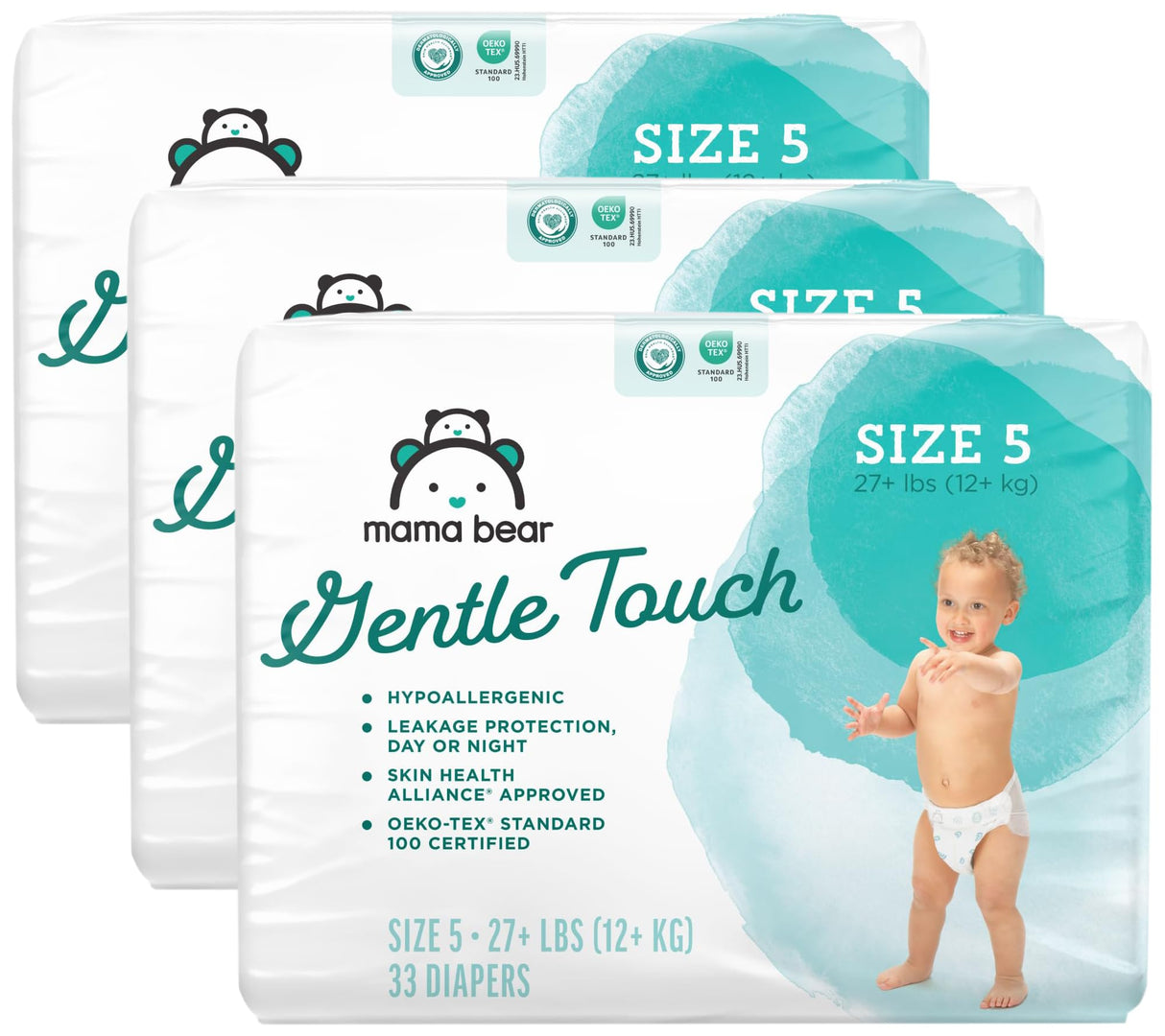 Amazon Brand - Mama Bear Gentle Touch Diapers, Hypoallergenic, Size 4, 148 Count, 4 Packs of 37, White