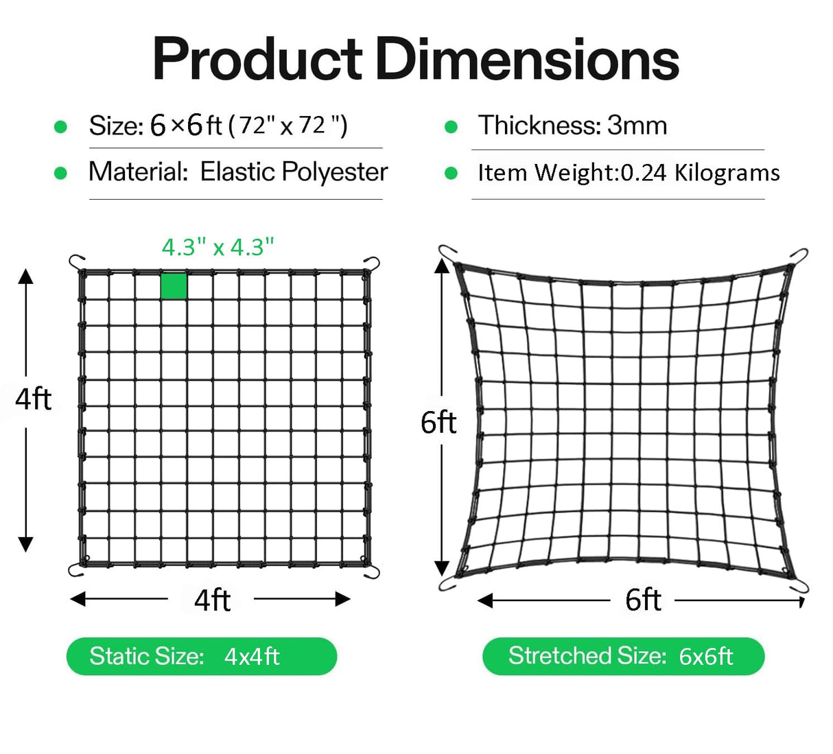 6x6 Ft Elastic Plant Trellis Net - 2-Pack Heavy Duty Garden Support Net with 4 Hooks for Grow Tents, Climbing Vegetables, Fruits & Flowers (Black)