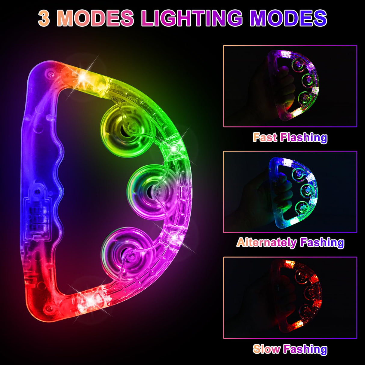 Aywewii LED Tambourines Christmas Glow in The Dark Party Supplies Musical Instruments for Kids & Adults, 3 Modes of Color Flashing, Light Up Toys for Birthday Wedding Concert Carnival