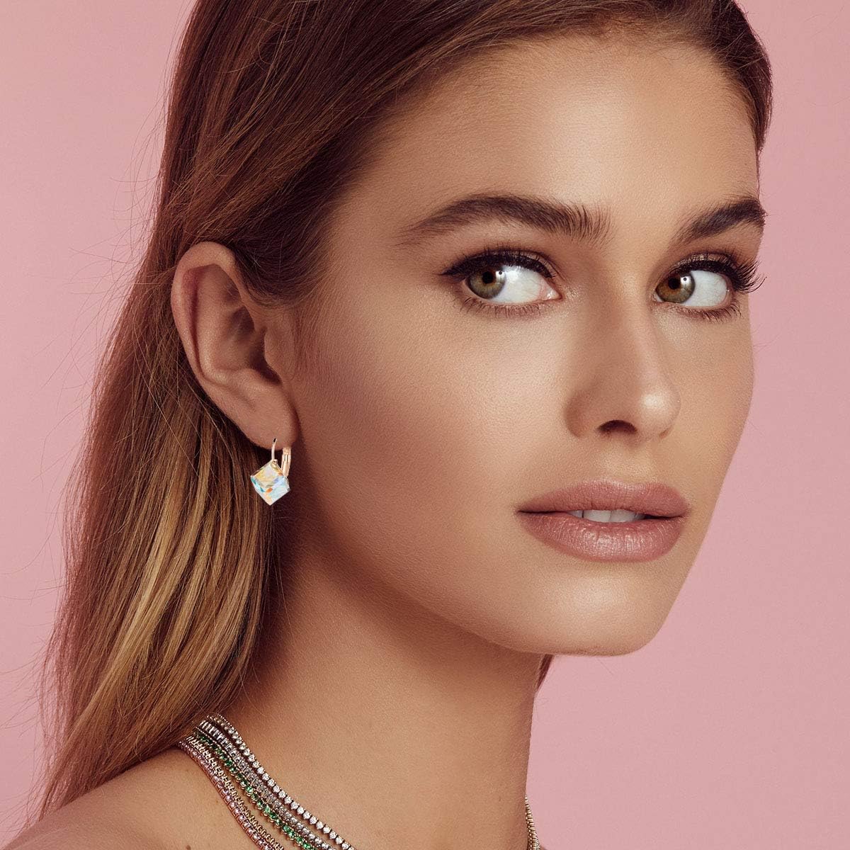 EVEVIC Austrian Crystal Cube Drop Leverback Earrings for Women