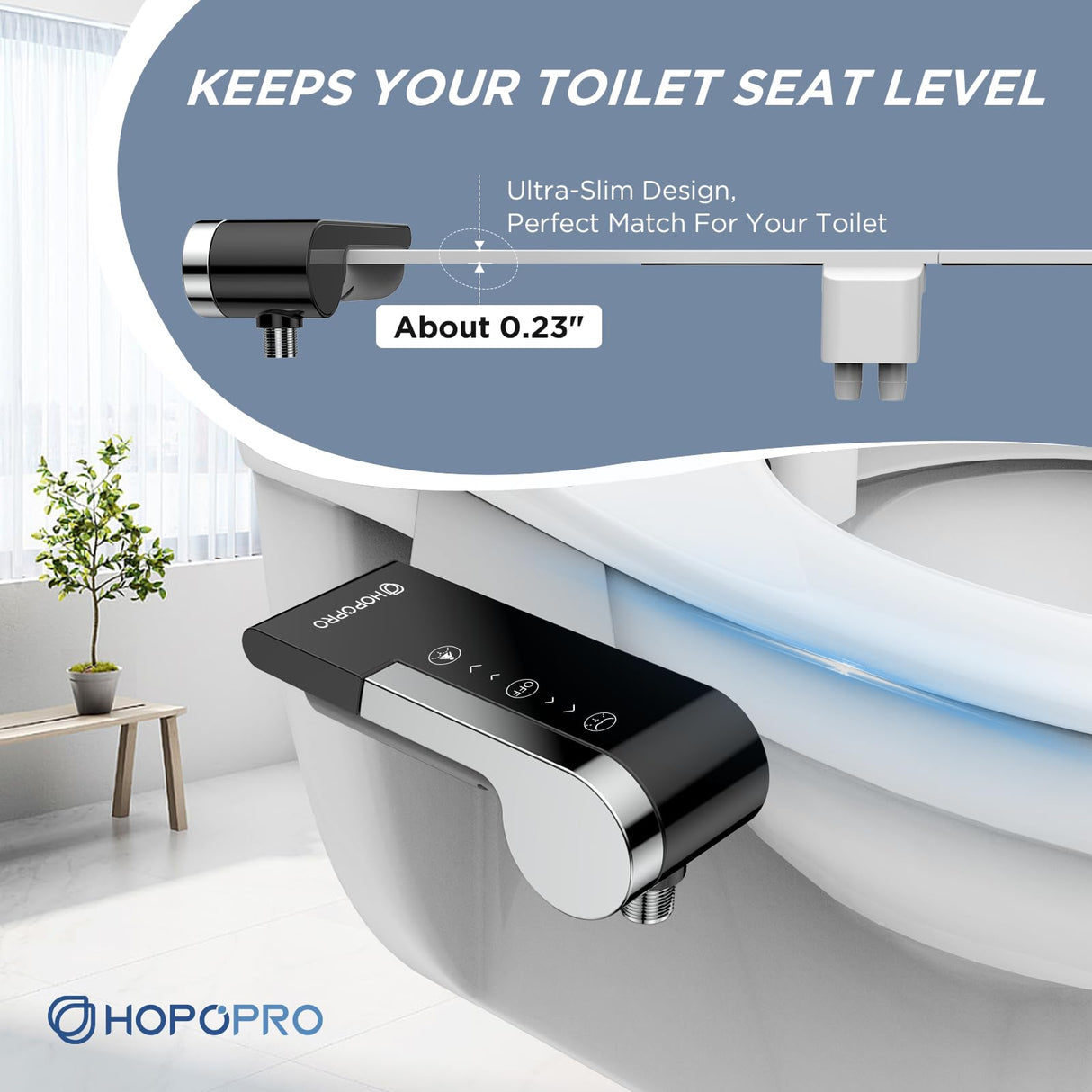HOPOPRO Toilet Bidet Tank Replacement Cover, Bidet Ultra-Slim Dual Nozzle (Feminine/Rear Wash), Fresh Cold Water Sprayer Toilet Tank Seat for Existing Toilets with Pressure Control, Black