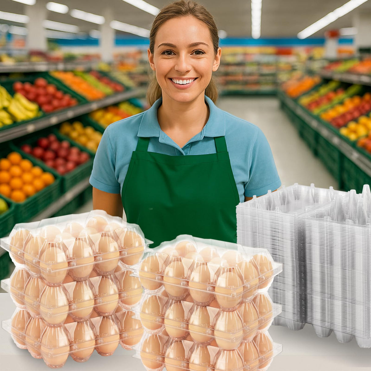 SINLUCESCE 100 Packs Egg Cartons Cheap Bulk,Plastic for 12 Eggs, Clear Egg Cartons 3 * 4 Grids,Perfect for Refrigerator Chicken Farm Markets Commercial Business Market Display