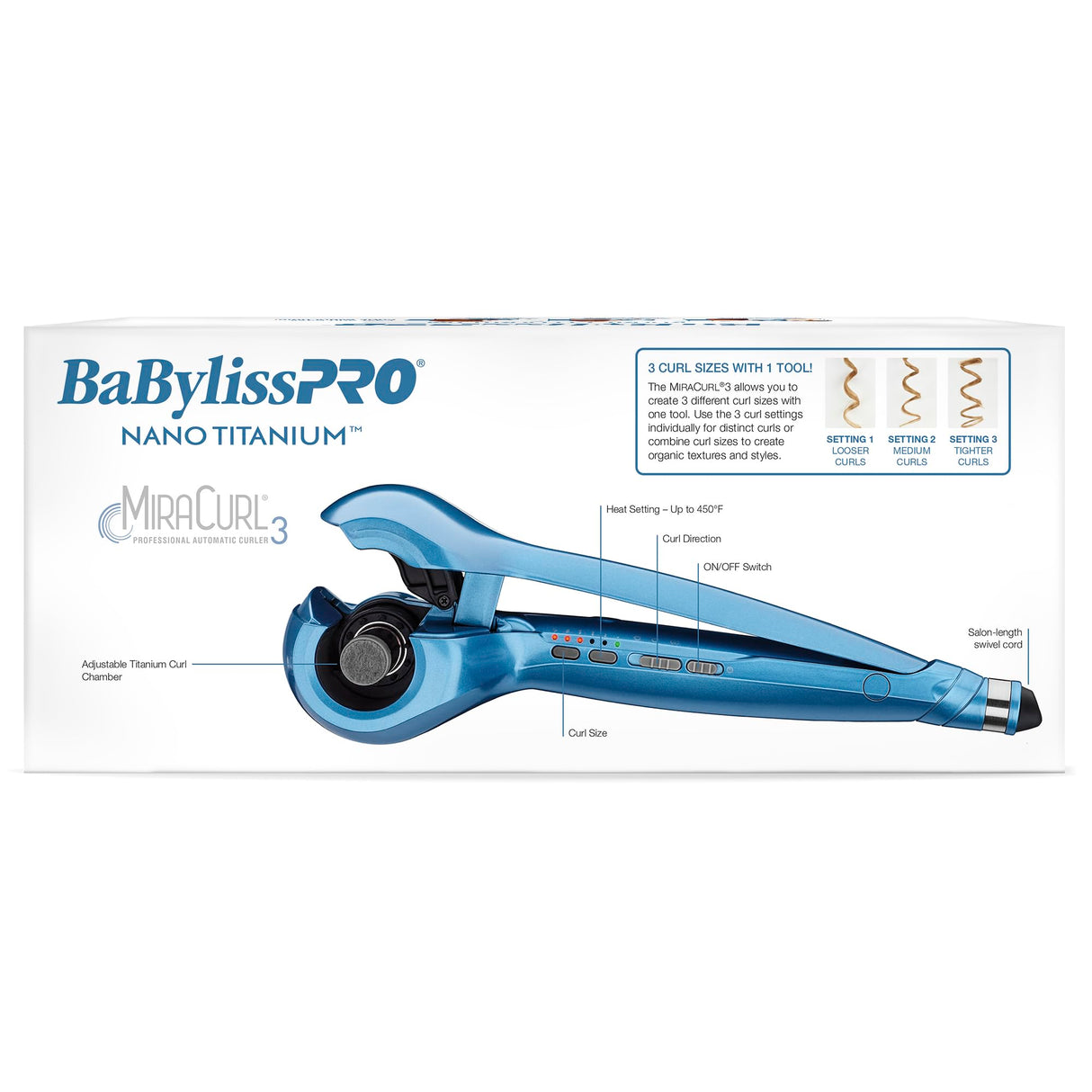 BabylissPRO Nano Titanium Professional Hair Curler Machine, Miracurl 3 in 1 Tool for Tight, Loose or Wavy Curls