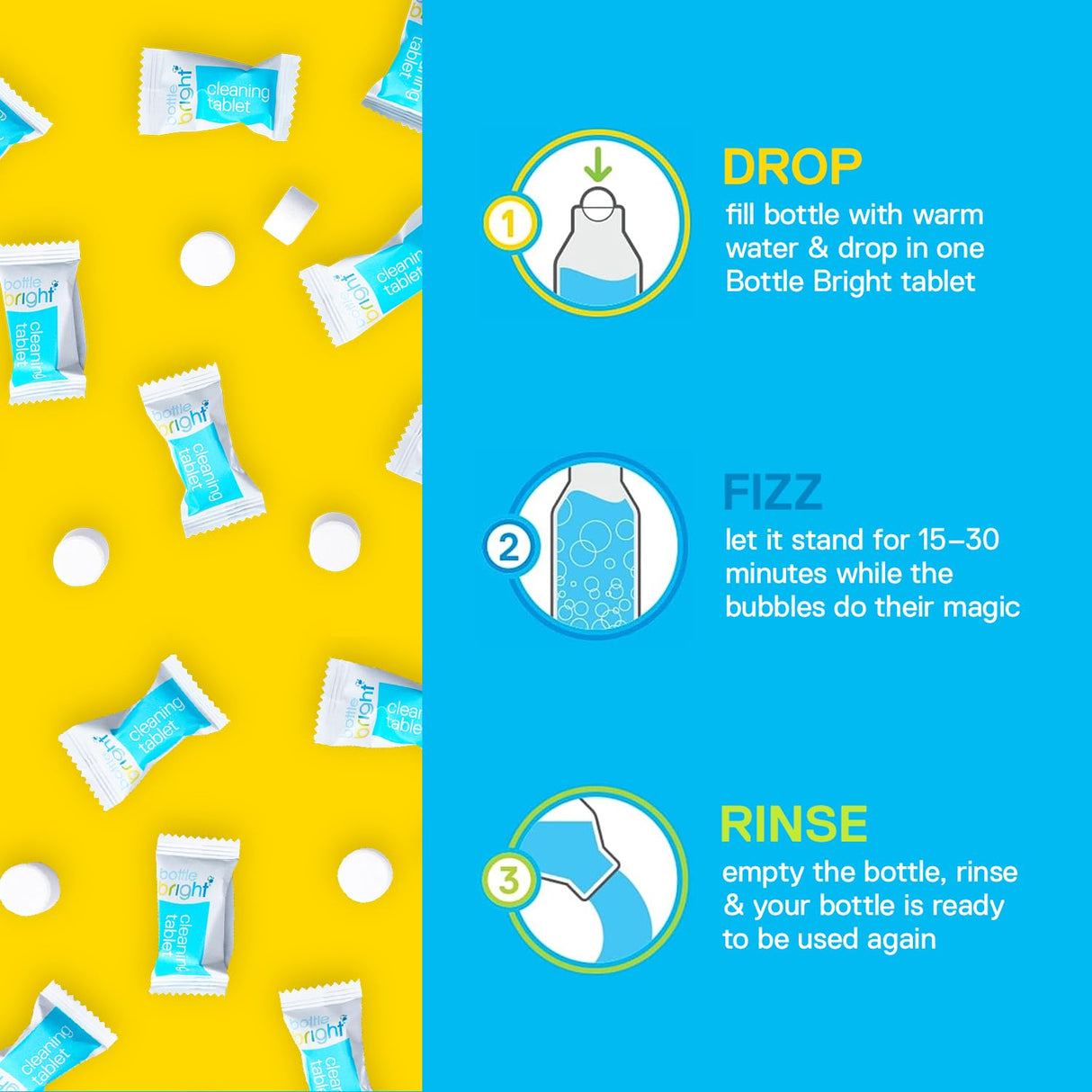 Bottle Bright Bulk Pack (78 Tablets)- Clean Stainless Steel, Thermos, Tumbler, Insulated, Plastic and Reusable Water Bottles –Bottle Bright Cleaning Tablets are Easy and Safe to Use