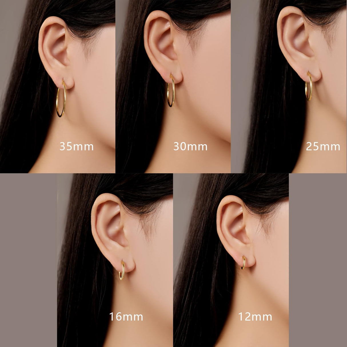 YUVOLA 14k Yellow Gold Hoop Earrings for Women Real Gold 16mm Classic Round Polished Hoops 2mm Thickness