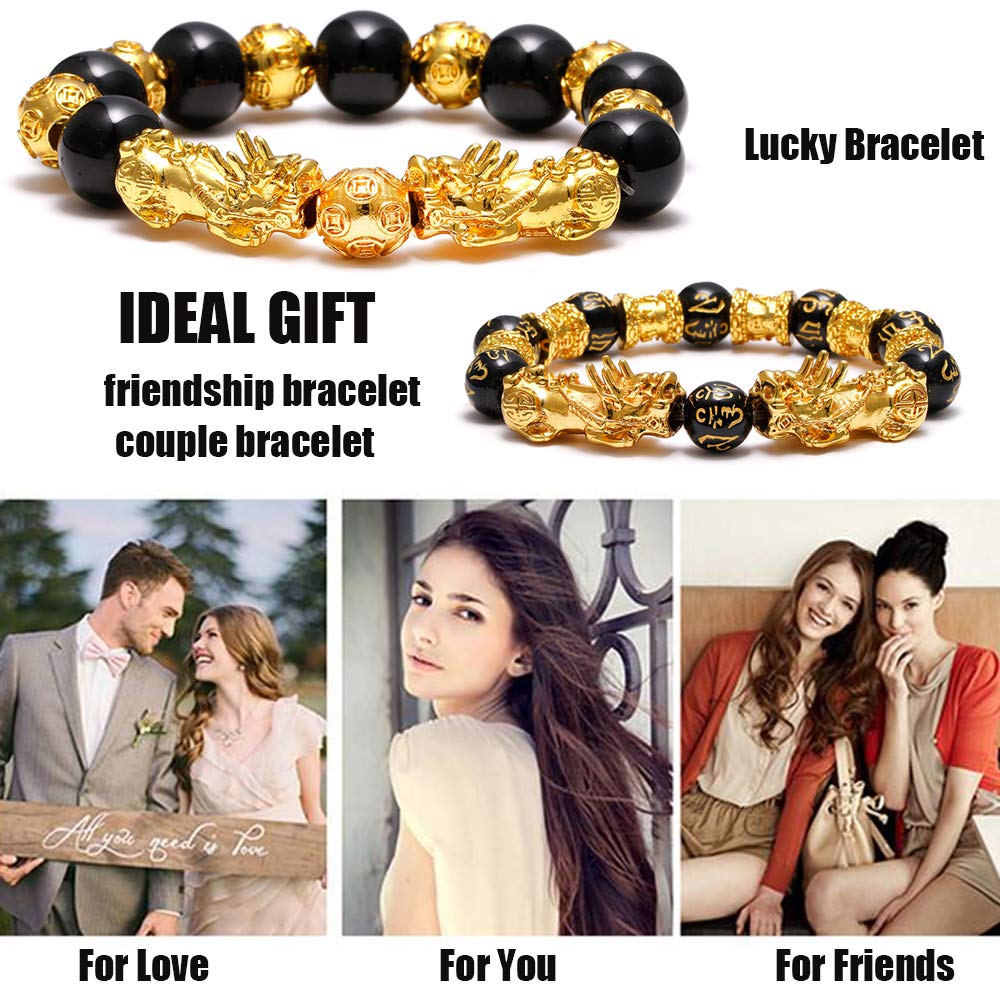 SOOWOOT Feng Shui Wealth and Luck Bracelet for Men and Women: 3Pcs Set with Pixiu and Black Obsidian, Brings Prosperity, Offers Protection, Attracts Good Fortune and Repels Evil Spirits