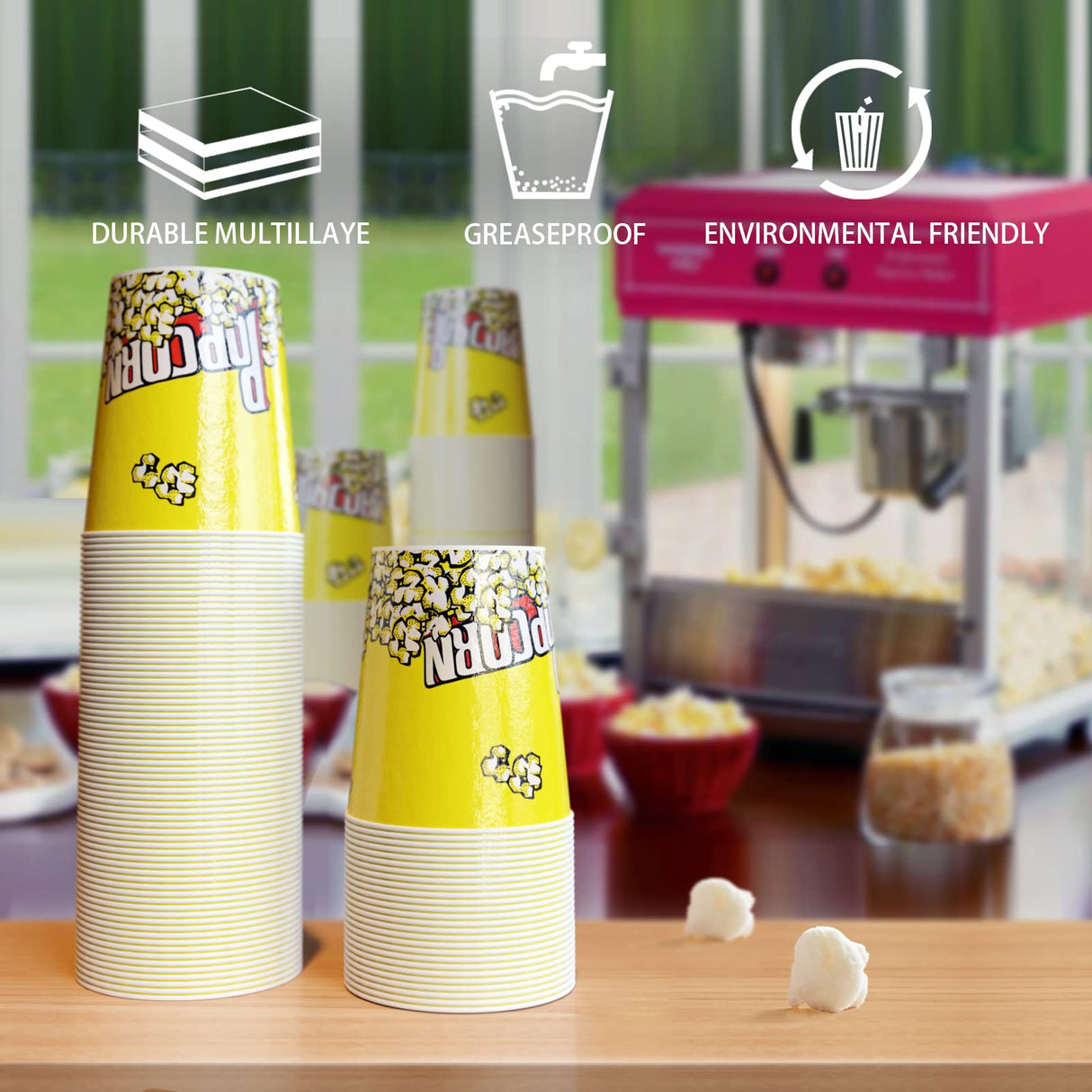 32 Oz Popcorn Buckets 50 Pack Retro Style Disposable Popcorn Box Grease Resistant Small Popcorn Holer for Home Movie Night Birthday Christmas Concession Stands Popcorn Bars