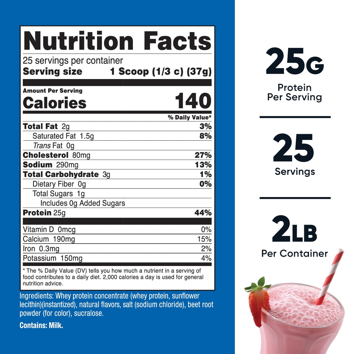 Nutricost Whey Protein Concentrate (Strawberry Milkshake) 2LBS - Gluten Free & Non-GMO