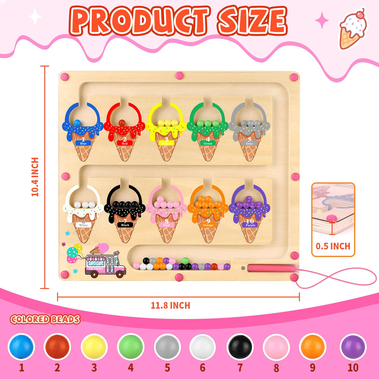 wakeInsa Magnetic Color and Number Maze,Montessori Toy for 2-5 Years Old Girls,Wooden Magnet Balls Puzzles,Toddler Busy Board Game,Preschool Learning Activities,Christmas & Birthday Gift for Kids