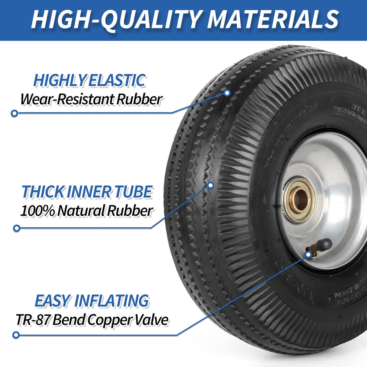 GICOOL 10" Tire and Wheel, 2 Pack, 4.10/3.50-4 Pneumatic Tire, with 2.25" Offset Hub, 5/8" Axle Bore Hole, Sealed Bearings for Hand Truck Trolley Dolly Garden Wagon Wheel Replacement
