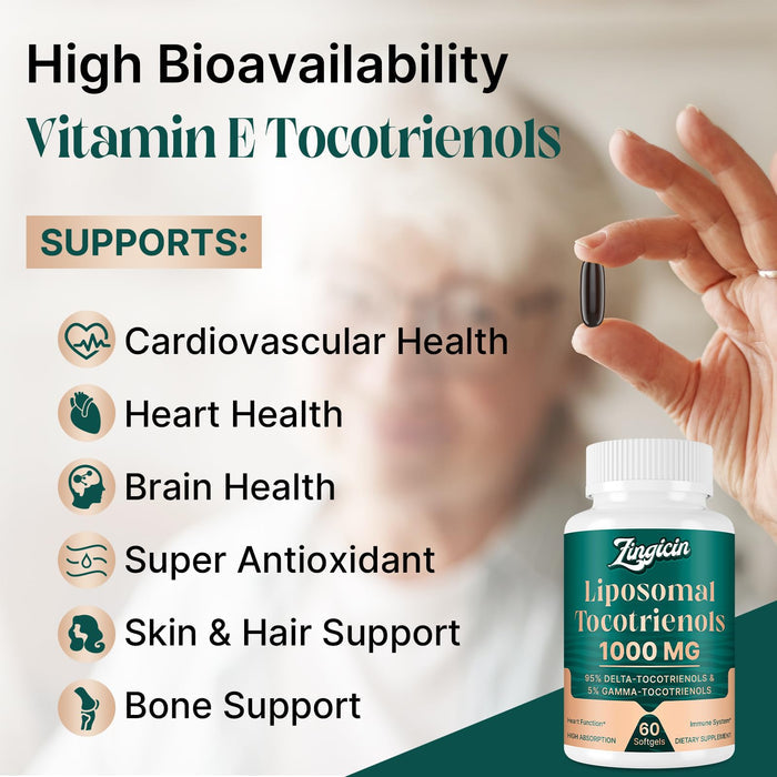 Vitamin E Tocotrienols - Liposomal Tocotrienols Supplement 1000mg, Highly Absorbable Delta Tocotrienol and Gamma Tocotrienol for Cardiovascular, Bone Health, and Antioxidant Support, 120 Softgels