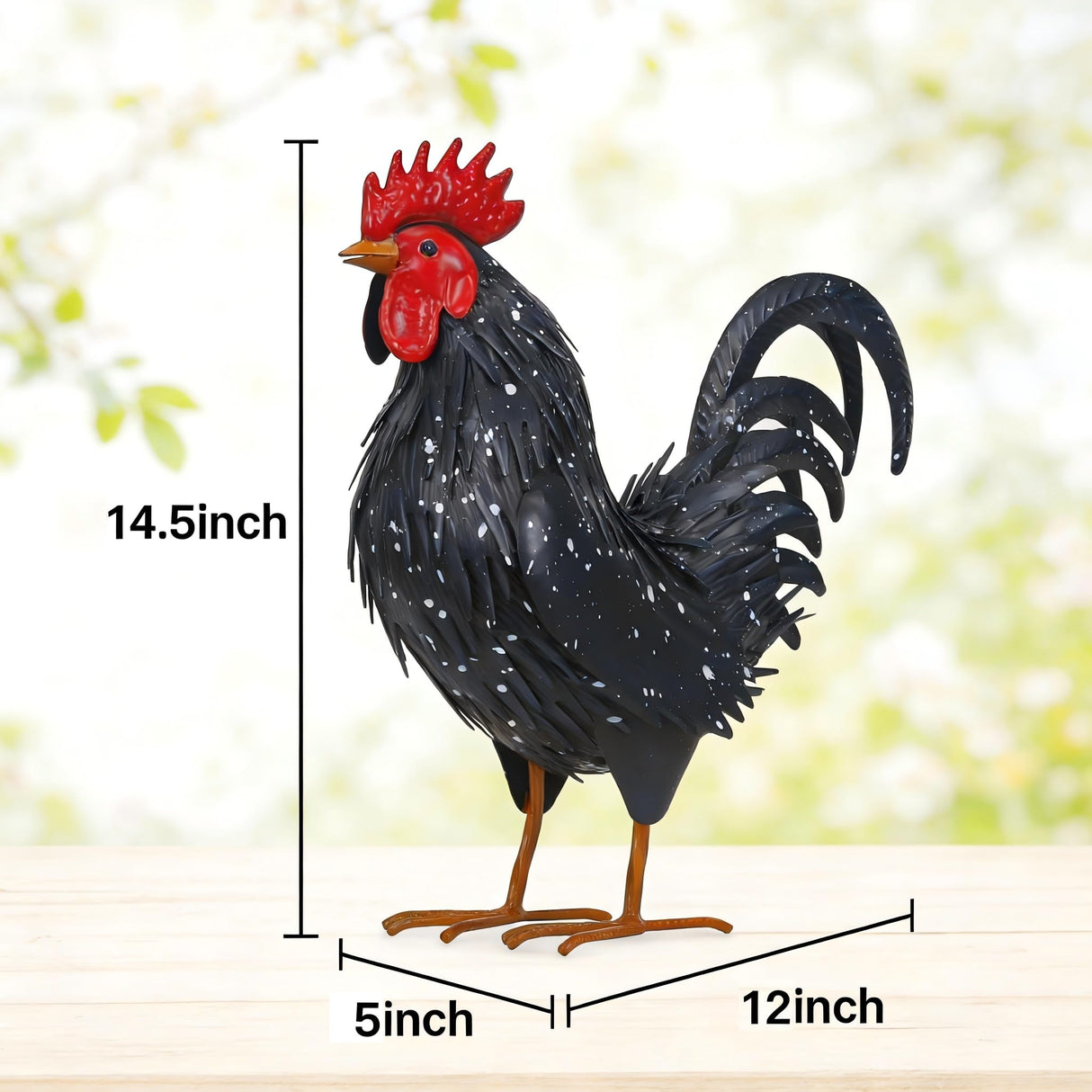 Ratuor Rooster Garden Statue Sculpture Metal Chicken Yard Decor Outdoor Figurines Patio Backyard Decoration (Black)