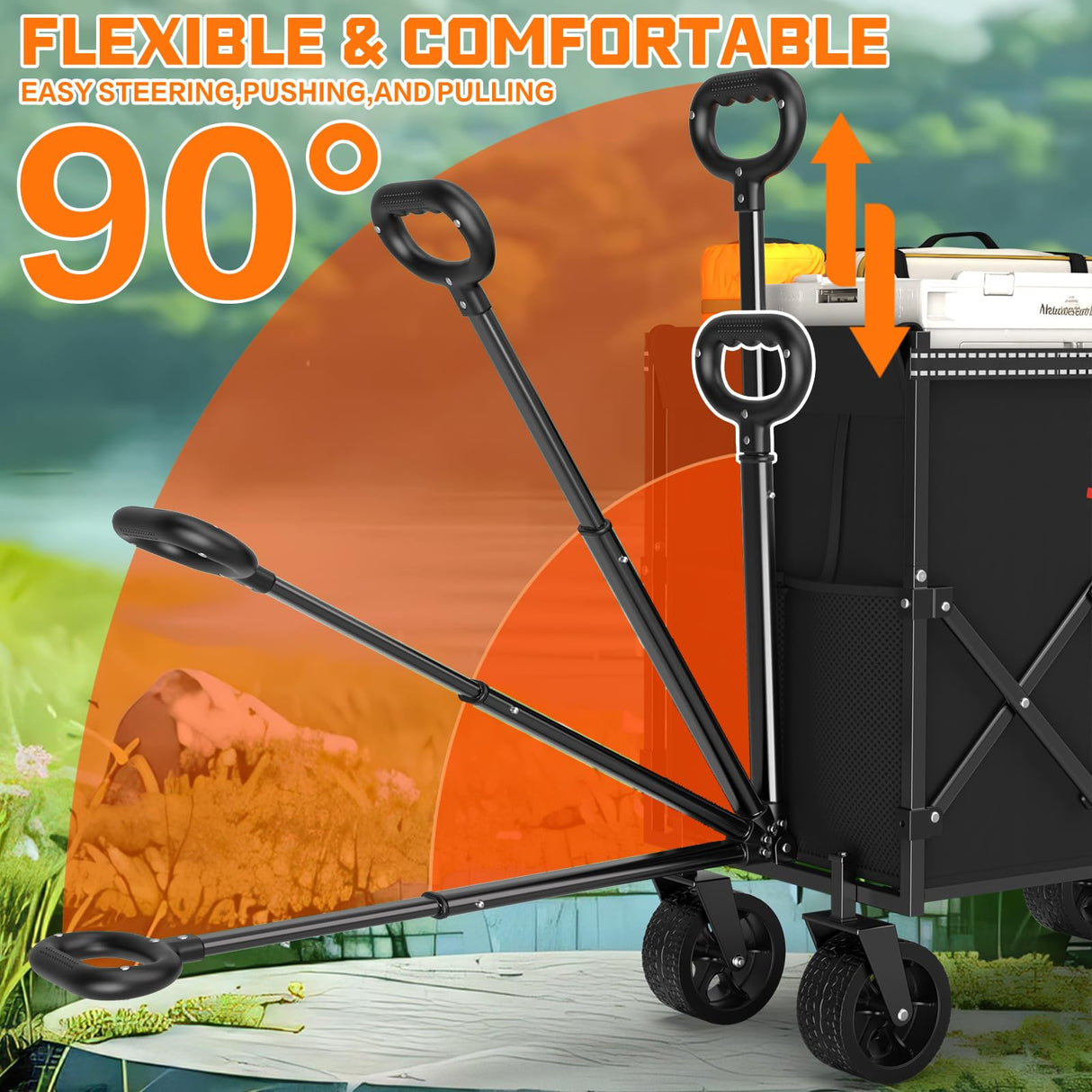 YACONA 360LBS Wagons Carts Foldable, 240L Lightweight Wagon with All Terrain Wheels, Collapsible Wagon Cart for Grocery, Camping, Beach, Garden & Sports