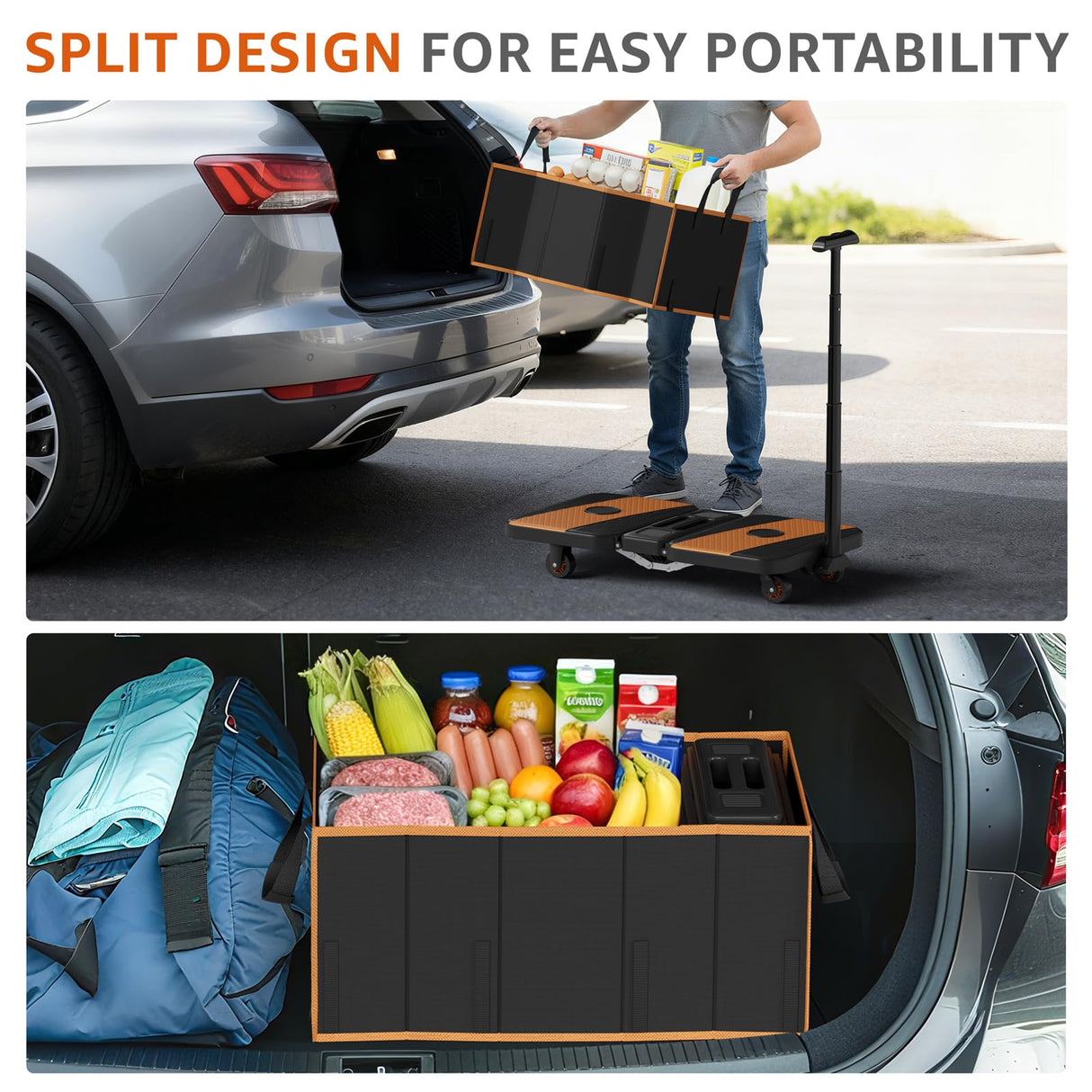 Collapsible Foldable Wagon Cart Heavy Duty, 3-in-1 Utility Dolly Wagons Carts with Wheels, Portable Folding Hand Truck with Removable Bag for Groceries, Laundry, Sports, Office