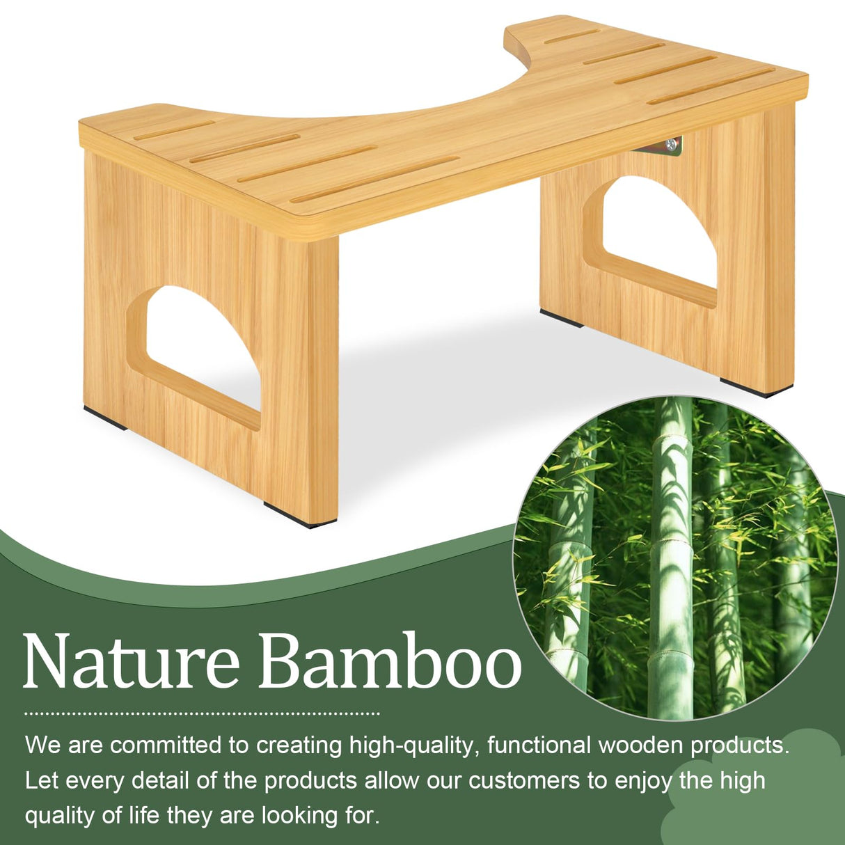 Foldable Toilet Stool, 7.5 Inch Poop Stool for Bathroom, Bamboo Toilet Stool Squat Adult, Collapsible Squatting Potty Stool with Non-Slip Strip - Improve Squatting Posture and Comfort, Wood