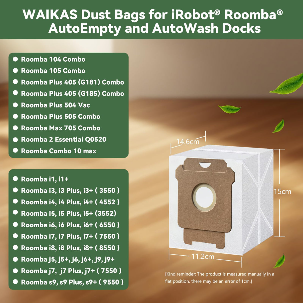 WAIKAS 18 Pack Vacuum Bags for iRobot Roomba 104 105 405 504 505 507 705 Combo 10 Max, i7 i7+ i3+ i4+ i5+ i6+ i8+ j5+ j6+ j7+ j8+ j9+ s9+, i s j Vac Series, All Clean Base Automatic Dirt Disposal Bags