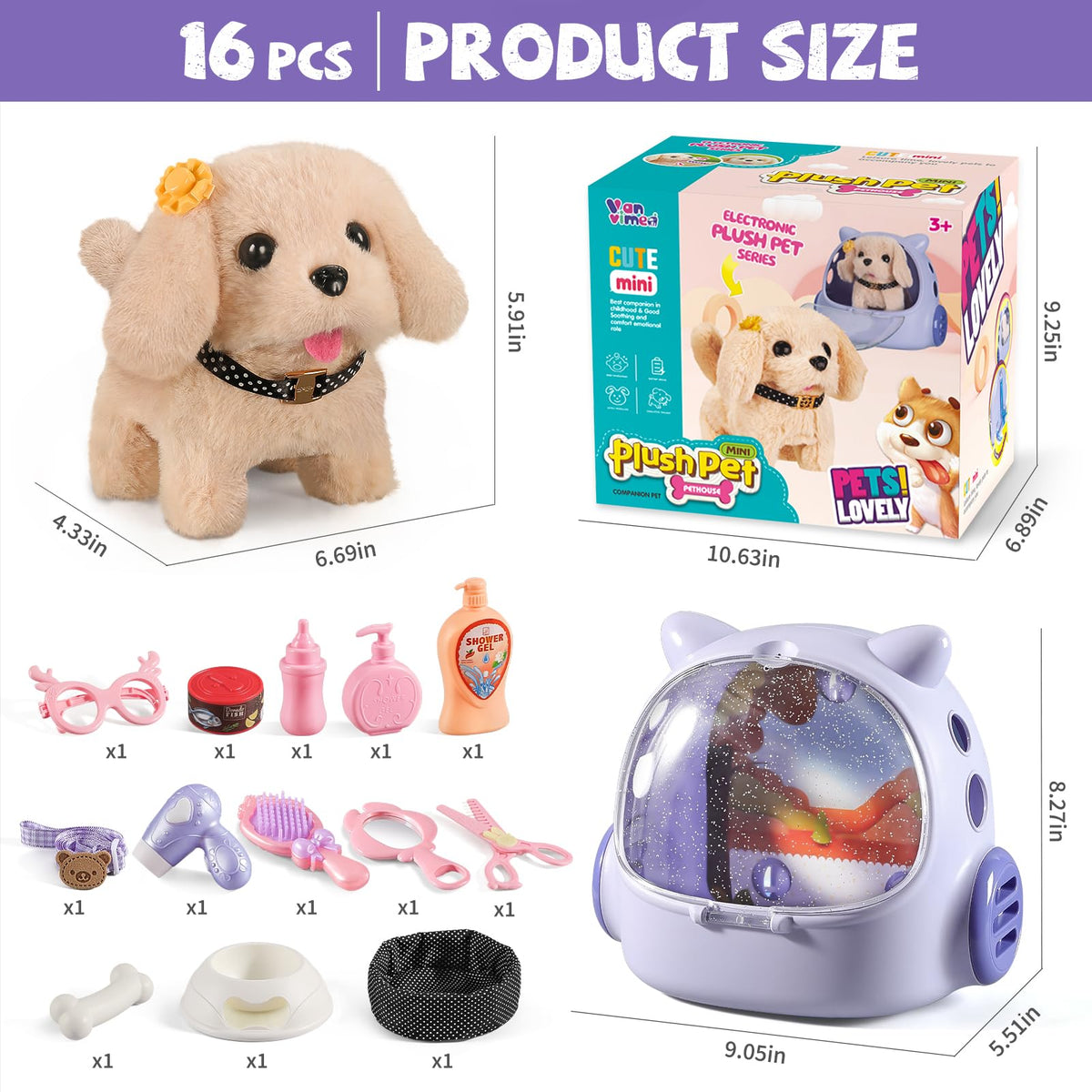 16 Pcs Robot Dog Toys for Girls, Toys for 3 4 5 6 7 8 Year Old Girls Kids