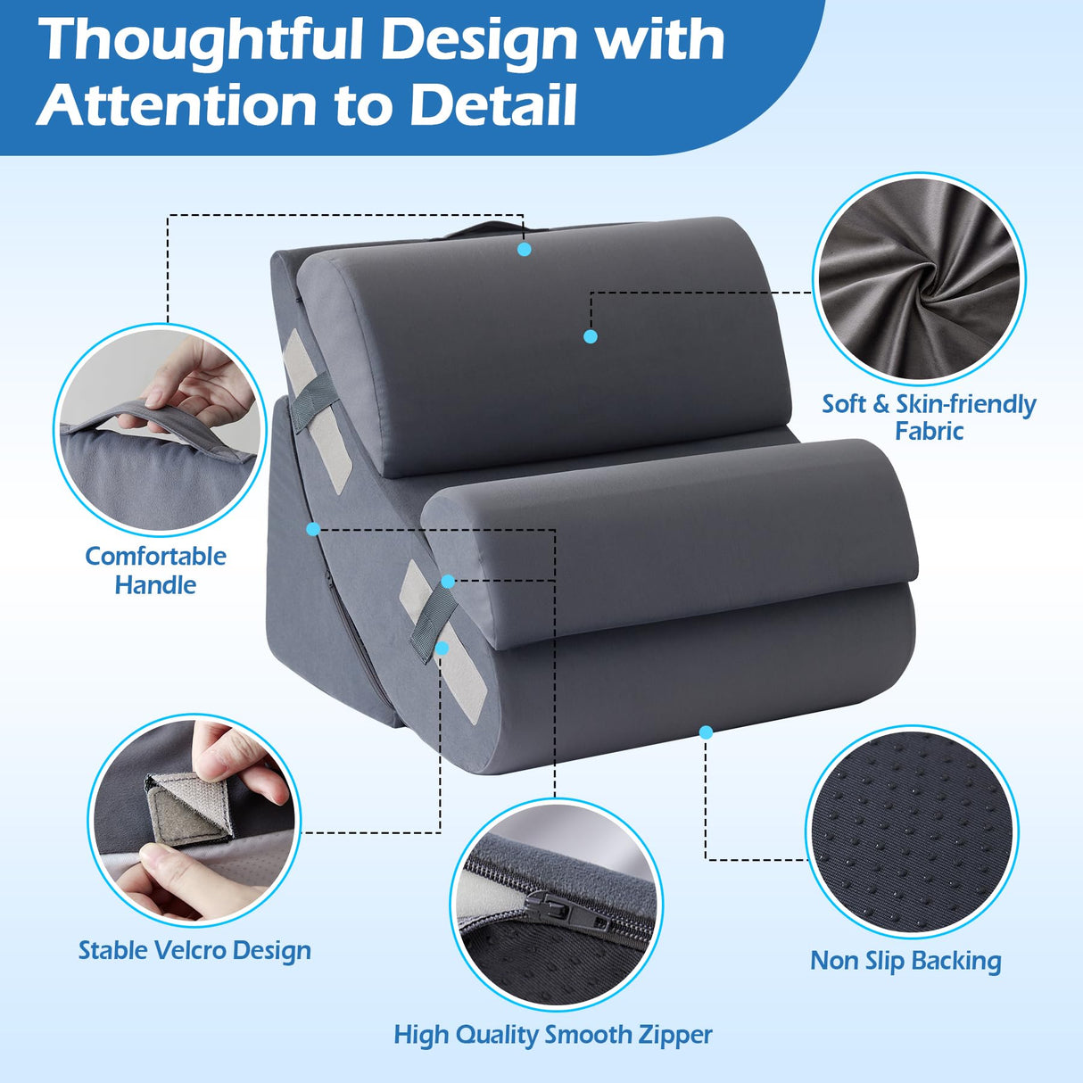 Ahpmeoa 6PCS Orthopedic Bed Wedge Pillow Set for Sitting up in Bed, Memory Foam Post Surgery Pillow for Back Pain Relief, Back Support Pillow for Acid Reflux Relief, GERD, Anti Snoring (Plush Grey)