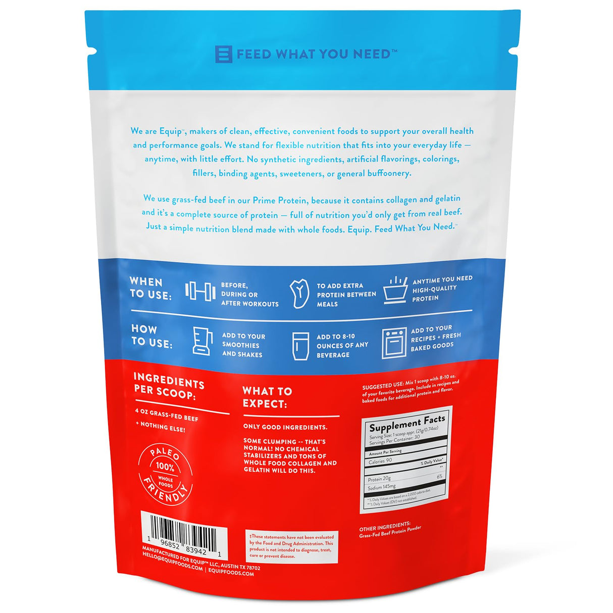 Equip Foods Prime Protein Powder | Clean, Grass Fed Beef Protein Isolate | Carnivore Protein Powder | Paleo, Keto Friendly | Gluten, Dairy Free | Helps Build & Repair Tissue | 30 Servings, Unflavored