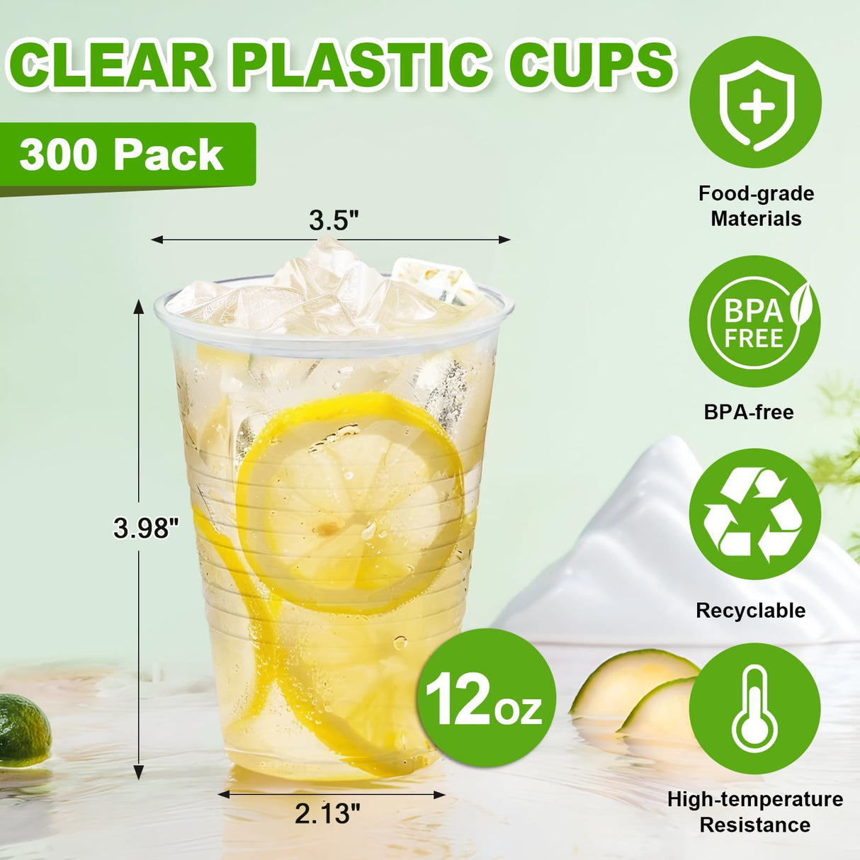 SIUQ 300 Pack 12 oz Plastic Cups, Clear Disposable Drinking Water Cups for Cold Beverages, Ideal for Party, Picnic, BBQ, Wedding, Travel, Halloween, Christmas, Events