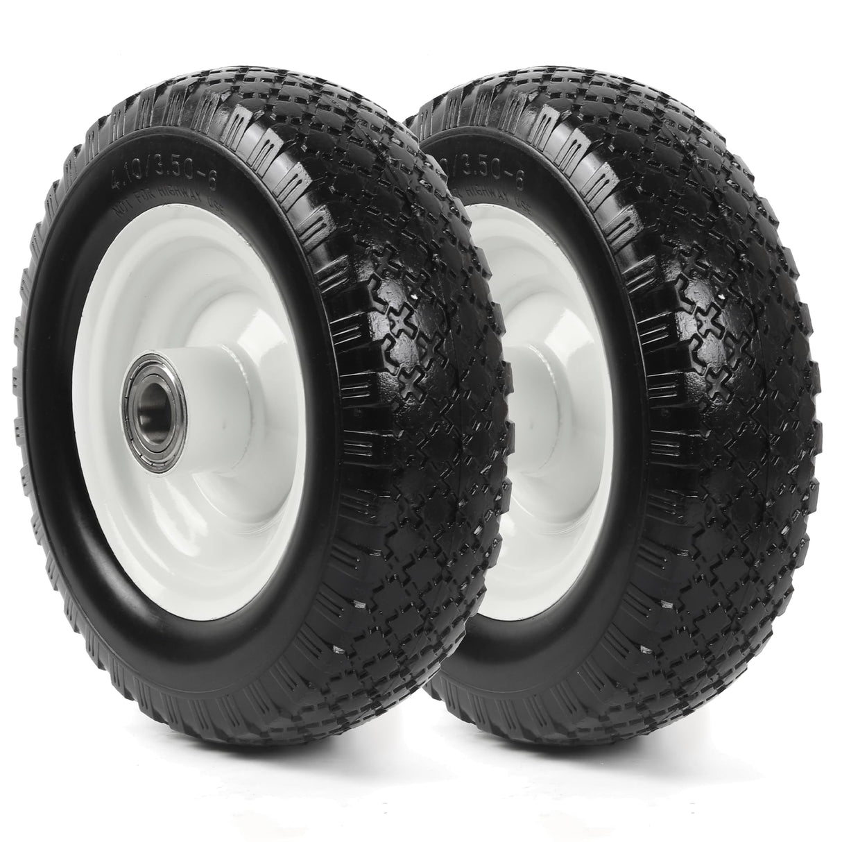 AR-PRO (2-Pack) 12" Flat-Free Solid Tire and Wheel, with 3-3/4" Centered Hub & 1" Bore, Fits 25mm Axle Shaft, Replacement Heavy-Duty Trailer Dolly & Utility Cart Wheel Set