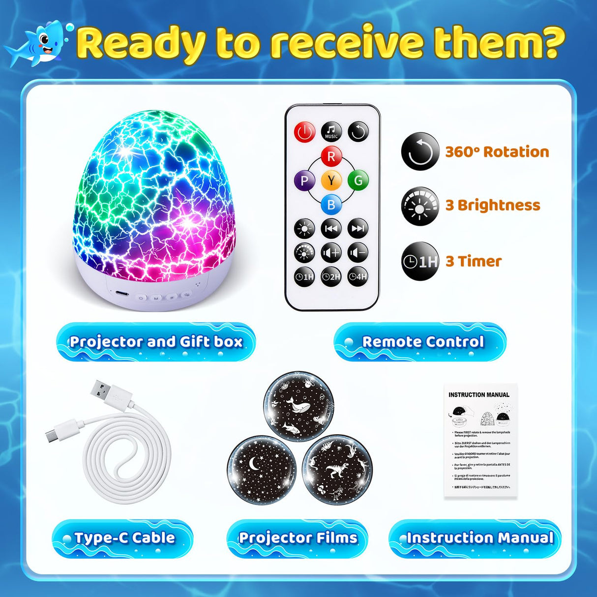 Baby Sound Machine Night Light Projector Kids Christmas Gifts | 15 White Noise Machine & 3D Films | 31Colors & Remote Control | Autism Toys Night Light for Kids, Baby Boy Toys, Egg Light for Nursery