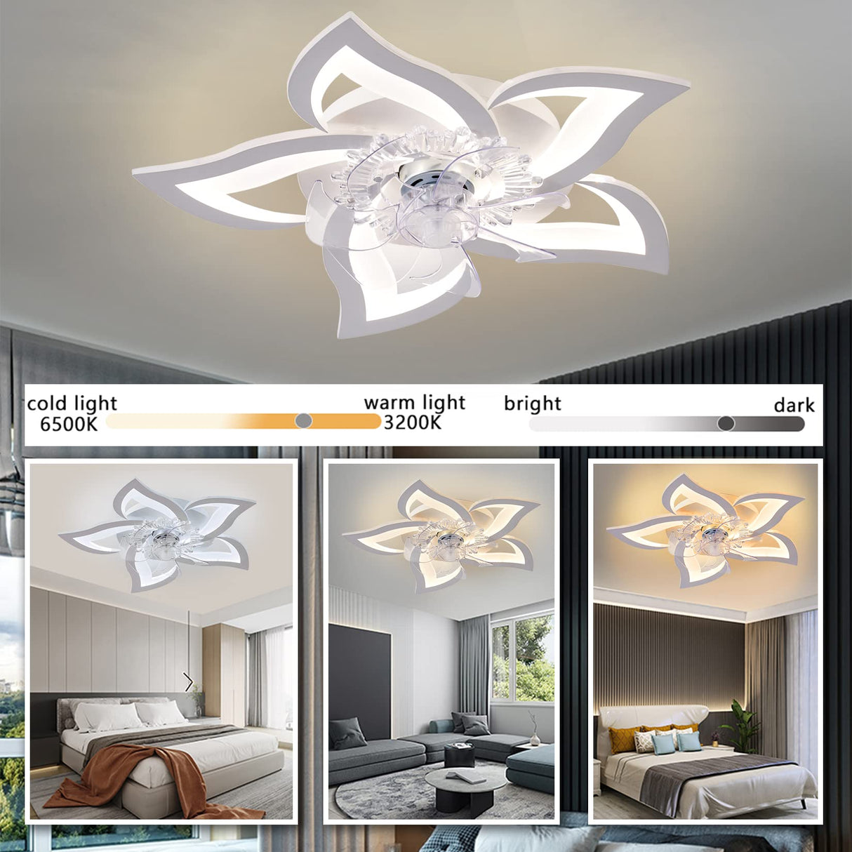 Bevenus Low Profile Ceiling Fan with Lights,110v Modern Dimmable Flower Shape, Remote Control/app Control,Timing 6 Gear Speeds Fan Ceiling Lamp.