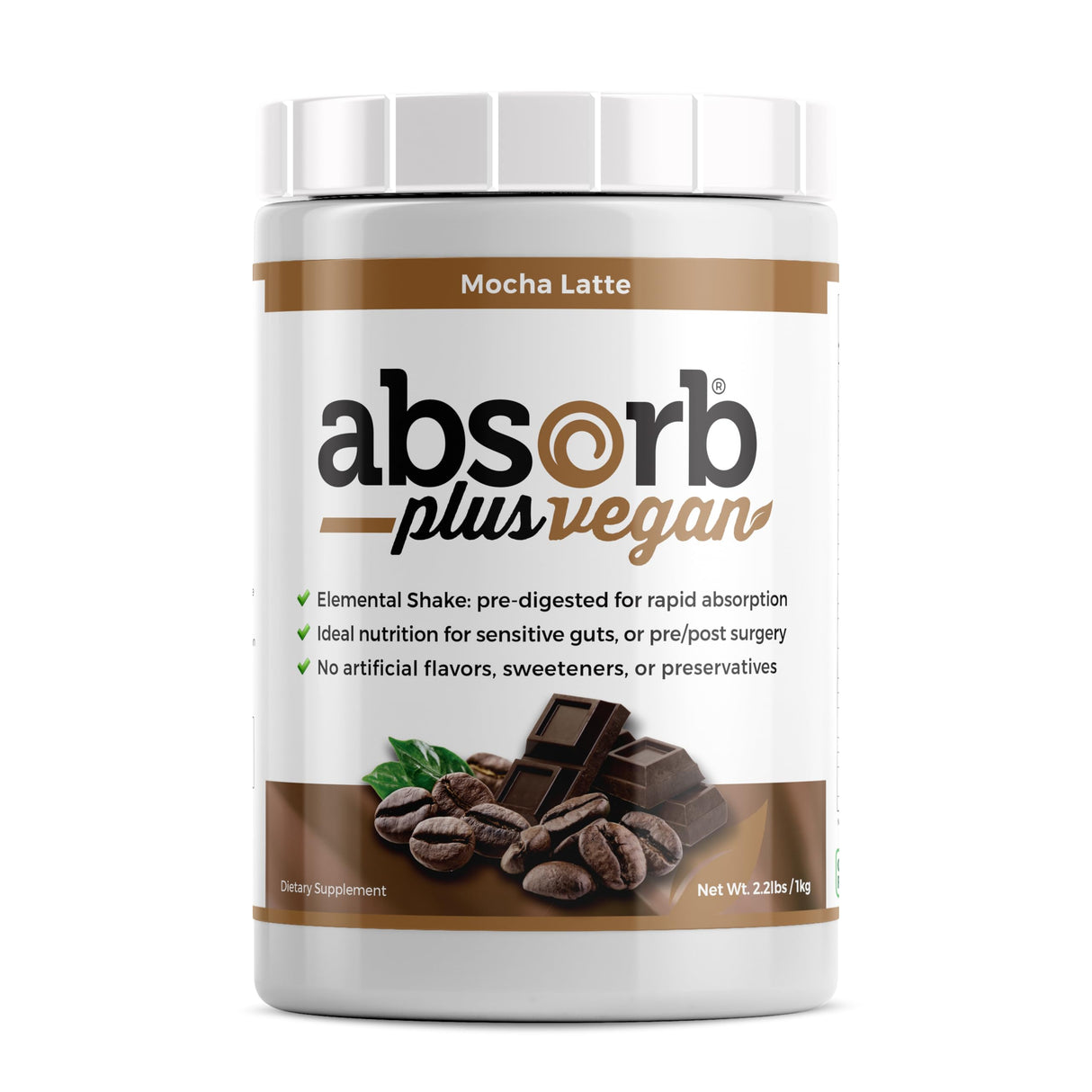 Absorb Plus Vegan Elemental Shake – Nutrient-Rich Powder Nutritional Support, Natural Ingredients, Non-GMO, Gluten-Free, Organic Sprouted Rice Protein (2.2 Pound, Mocha Latte)