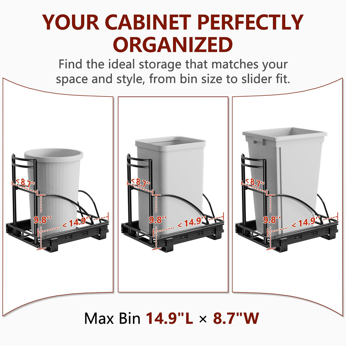 ANASTA Under Sink Trash Can Pull Out Trash Hidden for 30-50 Qt 7-13 Gallon