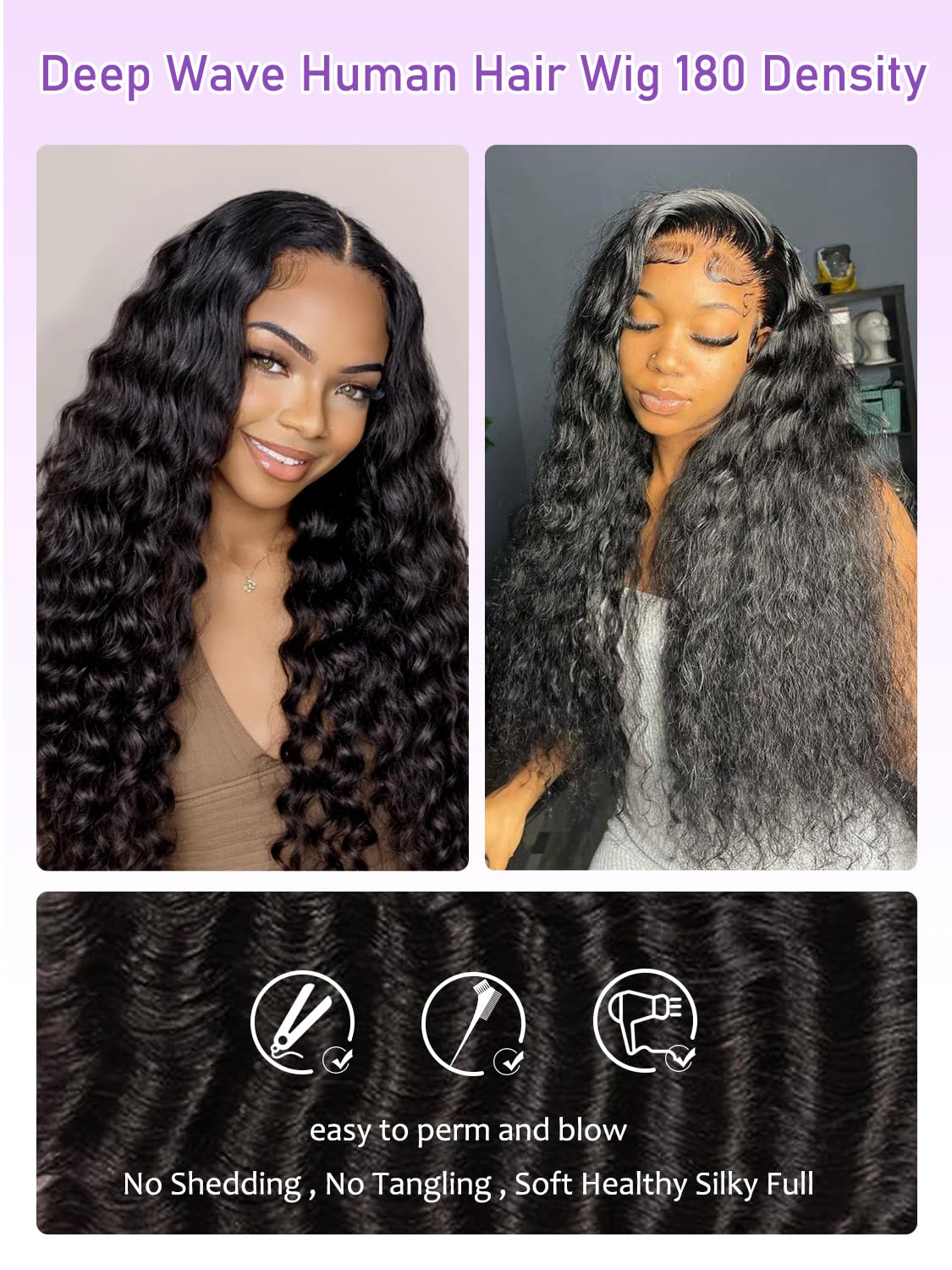 ALYOGA Deep Wave Lace Front Wig 13x6 Soft Remy Virgin Human Hair 200% Density HD Lace Frontal Wigs for Black Women Natural Color Pre Plucked Hairline with Baby Hair 26 inch