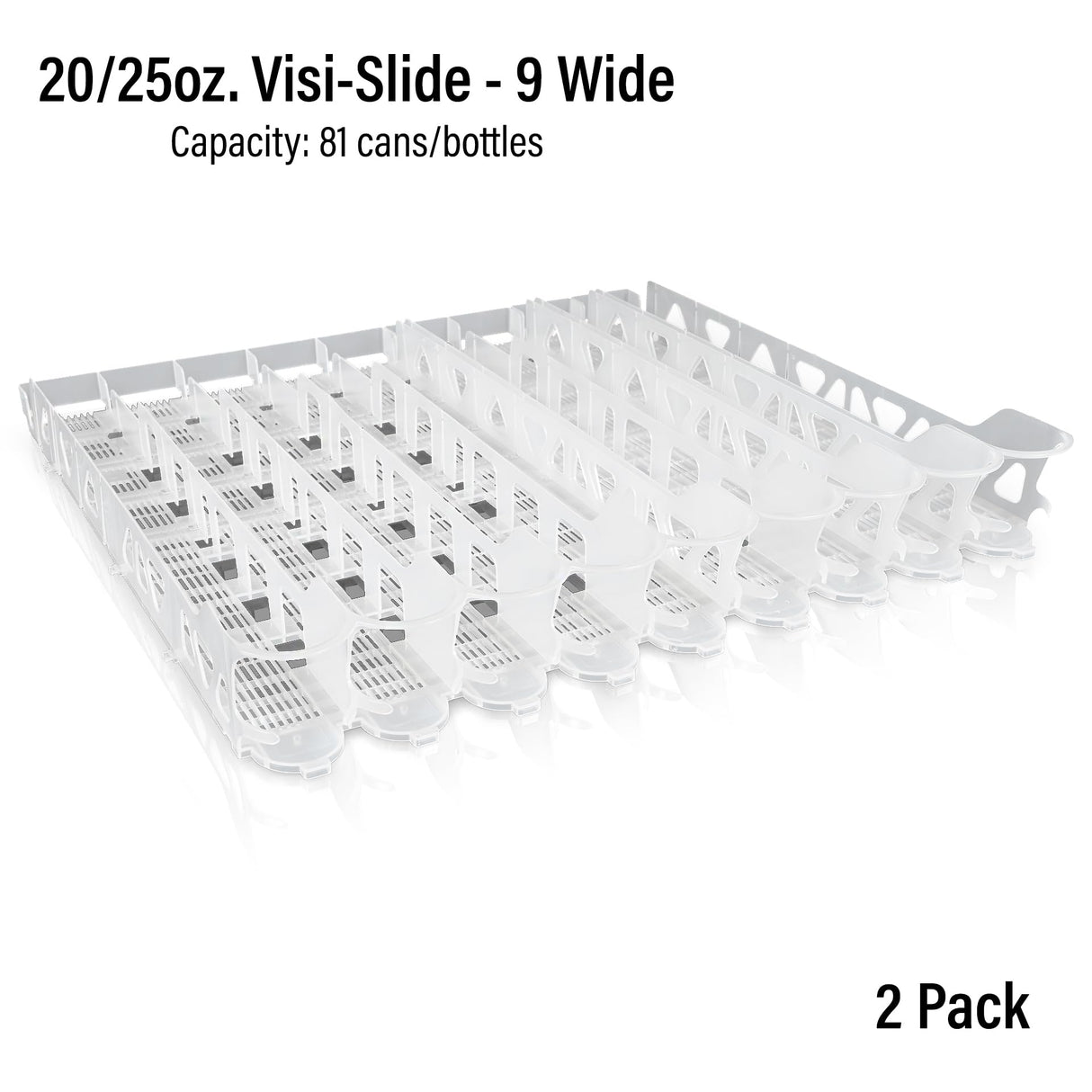 Visi-Slide 20oz Soda Beverage Dispenser - Gravity Fed Glide for Angled Shelves for Coolers, Commercial Refrigerators, Cold Vaults (Pack of 2) Drink Dispenser and Organizer for Cans, Bottles and More
