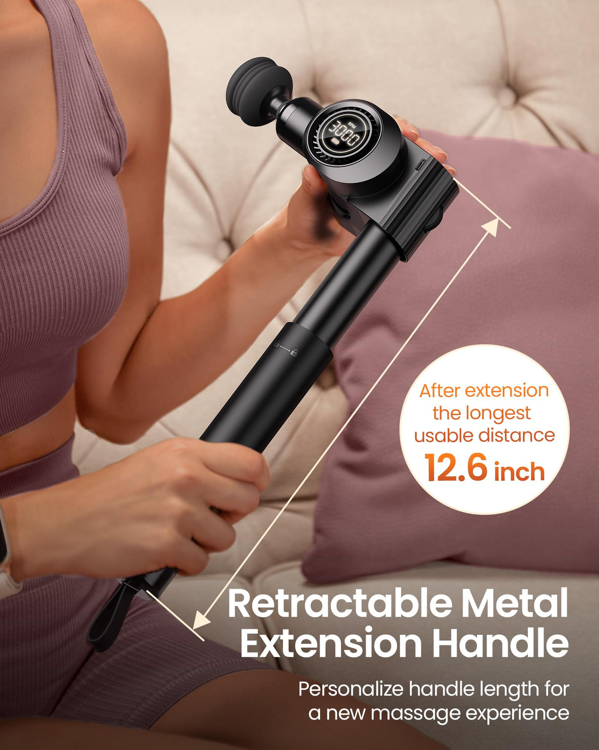 Foldable Massage Gun Deep Tissue with 5 Adjustable Angles,FSA HSA Eligible,Portable Percussion Back Massager for Muscle/Neck/Body Pain Relief with Long Extension Metal Handle,32-Speeds,with Carry Case