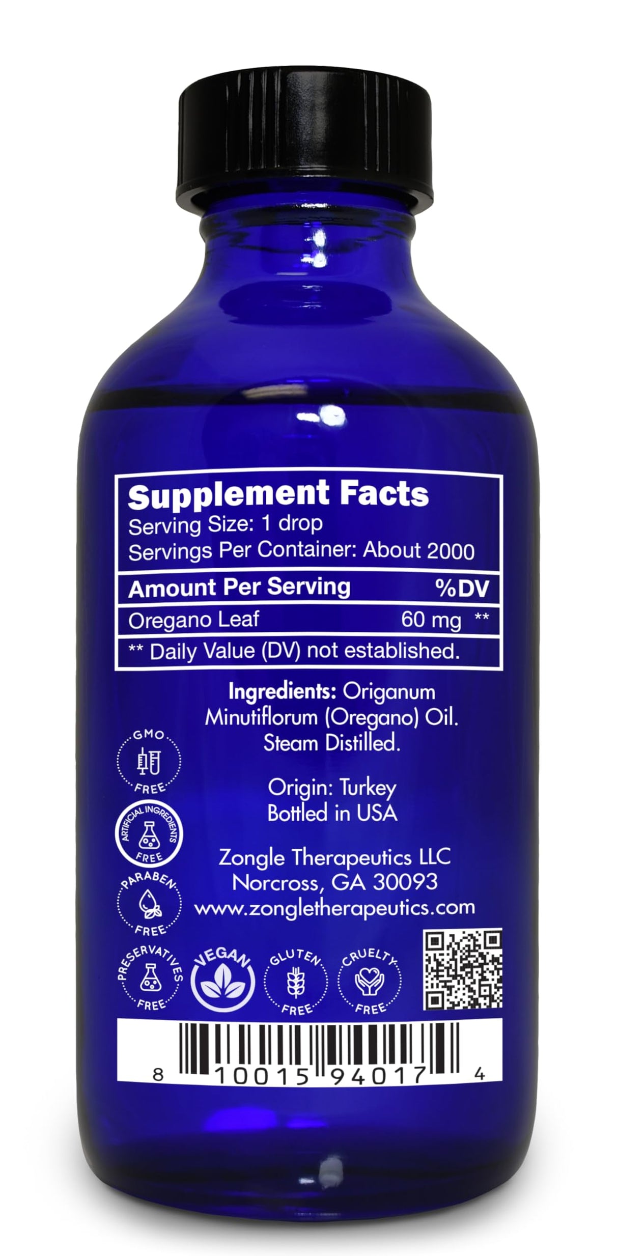 Zongle Therapeutics Oregano Oil, Food Grade, Safe for Ingestion, Edible, for Drops, Kids – 100% Pure, Oregano Essential Oil, 4 OZ