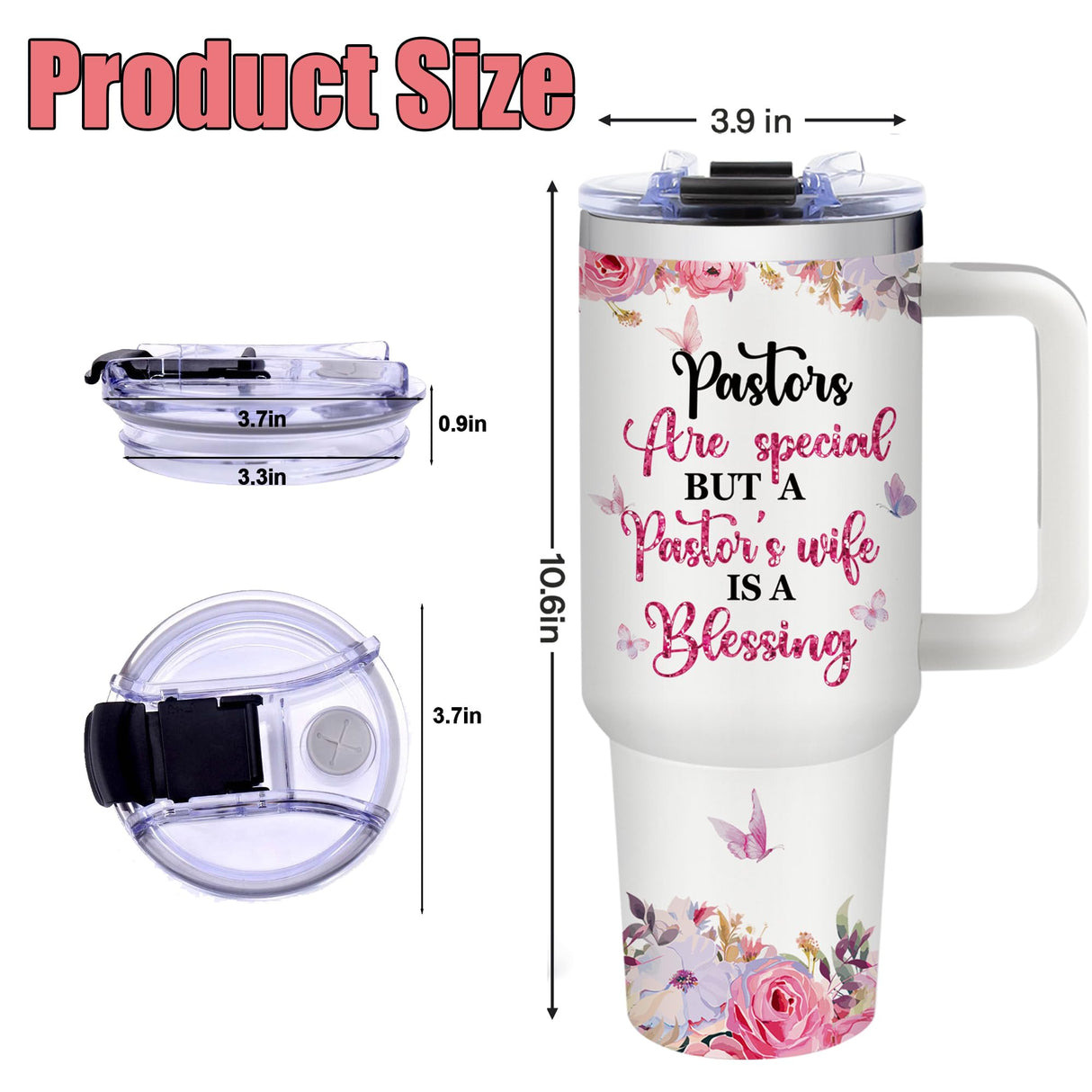 Pastor Appreciation Gifts - Pastor Wife Tumbler with Handle - 40oz Stainless Steel Travel Mug Insulated Coffee Cup, Pastor Gifts for Women, Appreciation Gift for Pastors Wife Birthday, Christmas