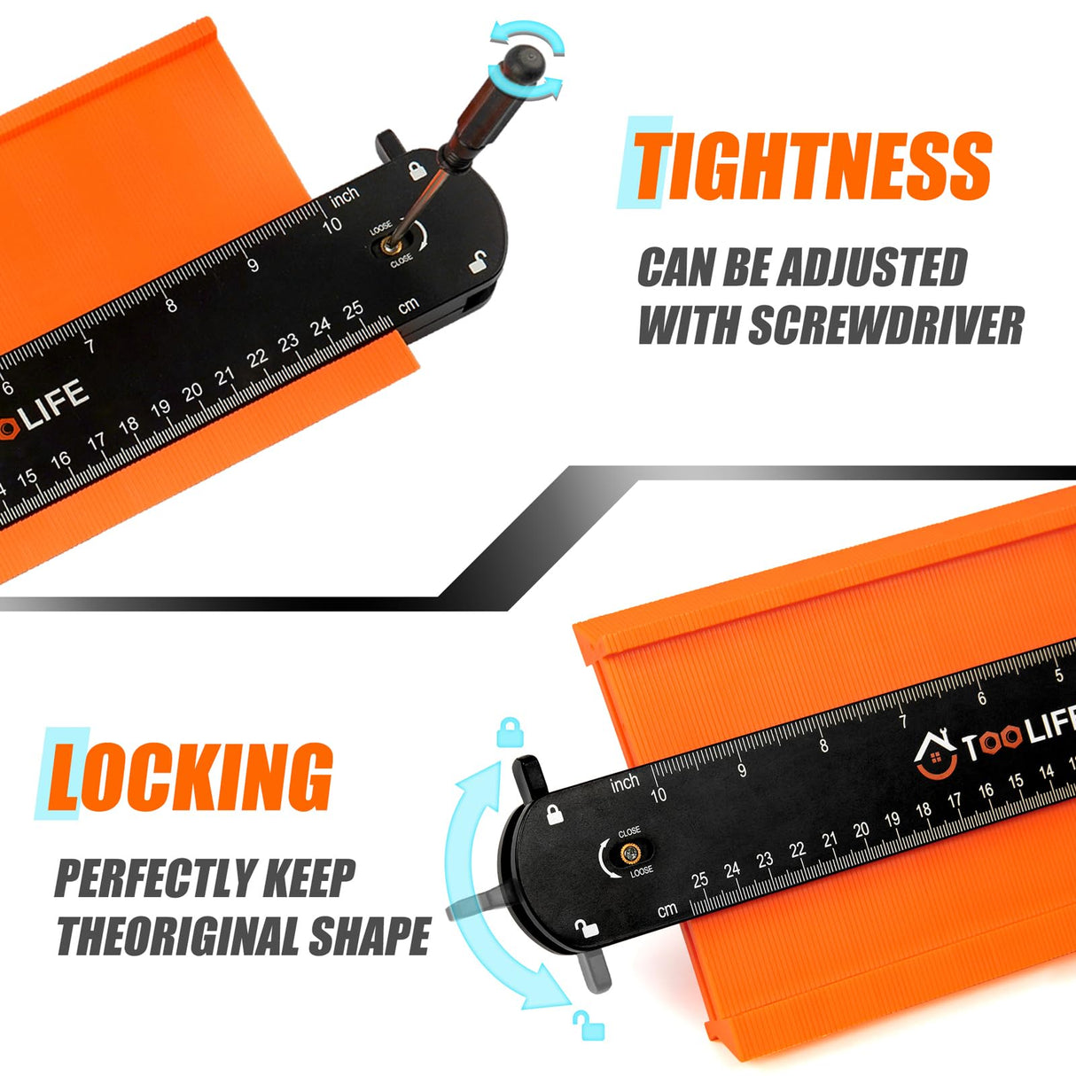 TOOLIFE Connectable Contour Gauge 10+10 Inch,Christmas Gifts for Stocking Stuffers Men Husband Dad, Shape Woodworking Tools for Flooring Tile Laying Carpet, Gifts for Him, Anniversary Birthday Ideas