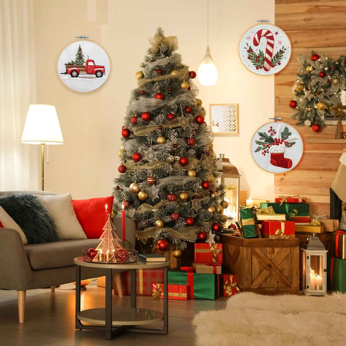 Christmas Embroidery Kit, DIY Hand Embroidery Kit, Beginner Embroidery Kit for Adults, Embroidery Christmas Ornament Kits (B)