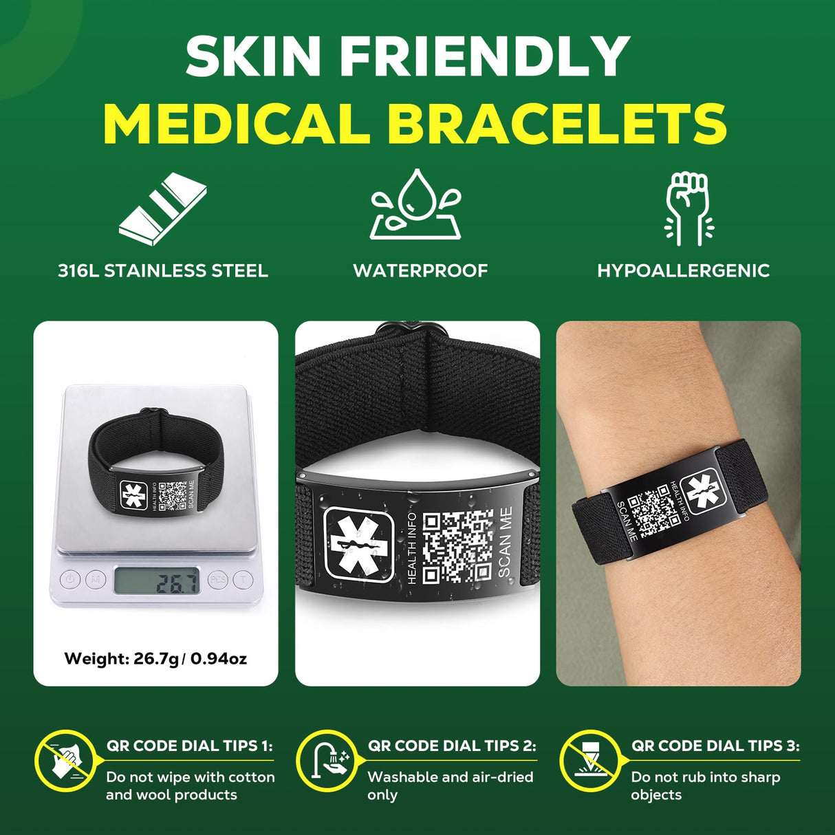 Upgraded Medical Bracelets Men Women with QR Code Medical Alert ID Bracelet