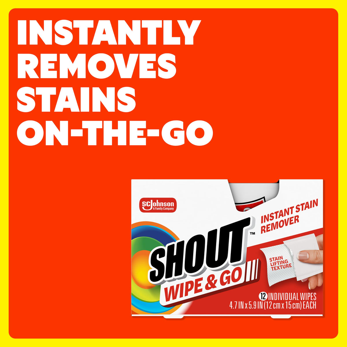 Shout Wipe & Go, Portable Instant Stain Remover Wipes, 24 Count, (3 Pack)