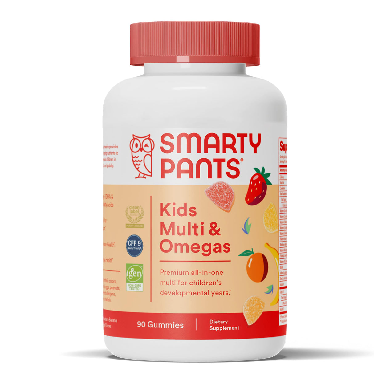 SmartyPants Kids Multivitamin Gummies: Omega 3 Fish Oil (EPA/DHA), Vitamin D3, C, Vitamin B12, B6, A, K & Zinc for Immune Support, Biotin, Gluten Free, Three Fruit Flavors, 90 Count (22 Day Supply)
