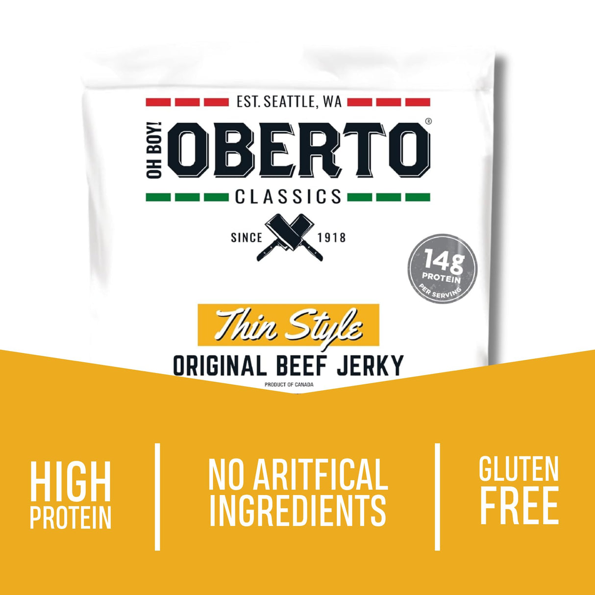 Oh Boy! Oberto Classics Thin Style Original Beef Jerky, 1.2 Ounce (Pack of 8)