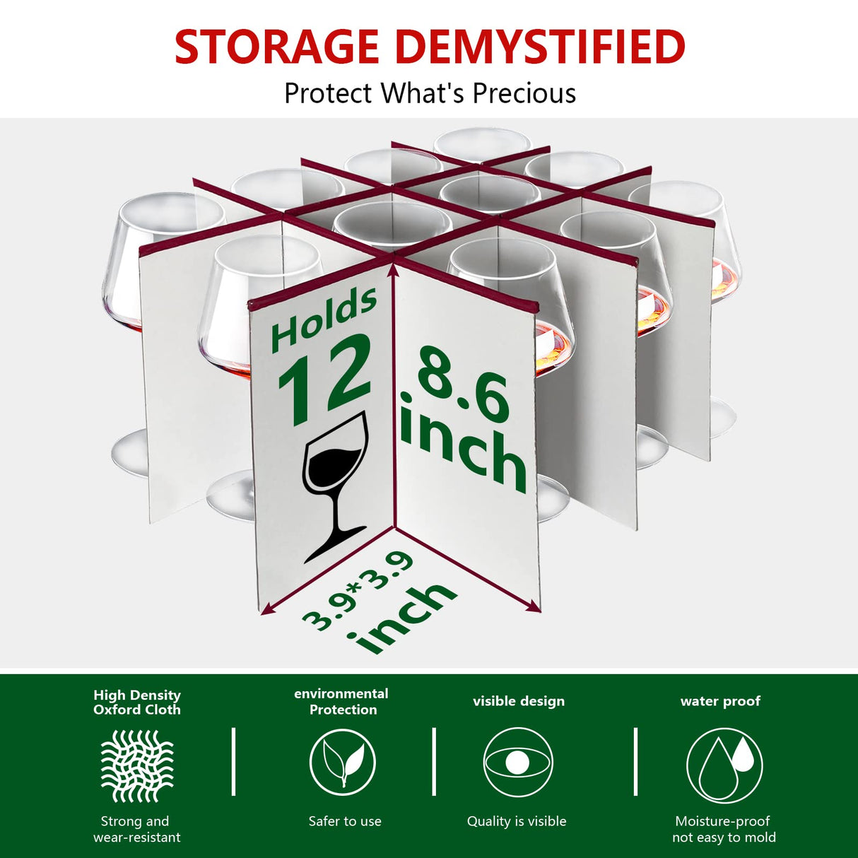 VERONLY Christmas Stemware Storage Cases with Dividers- Holds 24 Wine Glass Storage or Crystal Glassware Containers, China Storage Containers with 2 Handles and Lable Window -Set of 2 Black