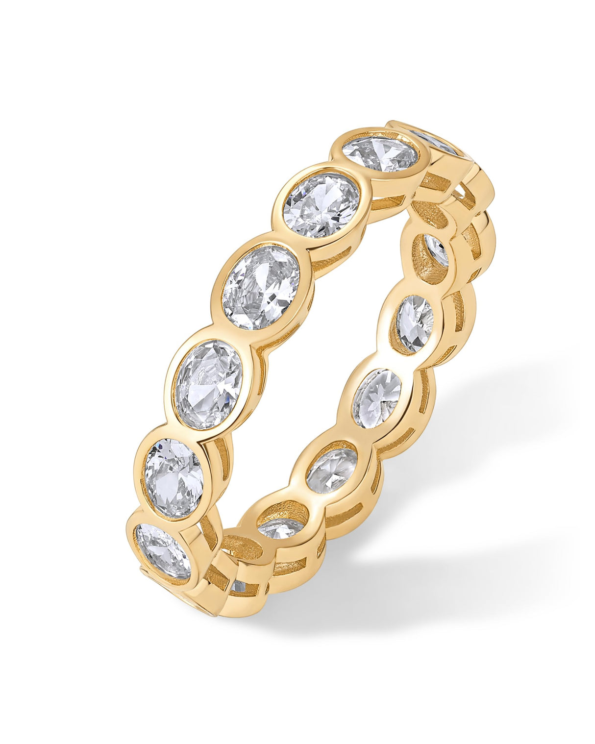 PAVOI 14K Yellow Gold Plated Oval Eternity Band for Women - Oval Cubic Zirconia Rings for Women - Stackable Wedding Band for Brides - Promise Eternity Ring Jewelry Gifts - Size 7