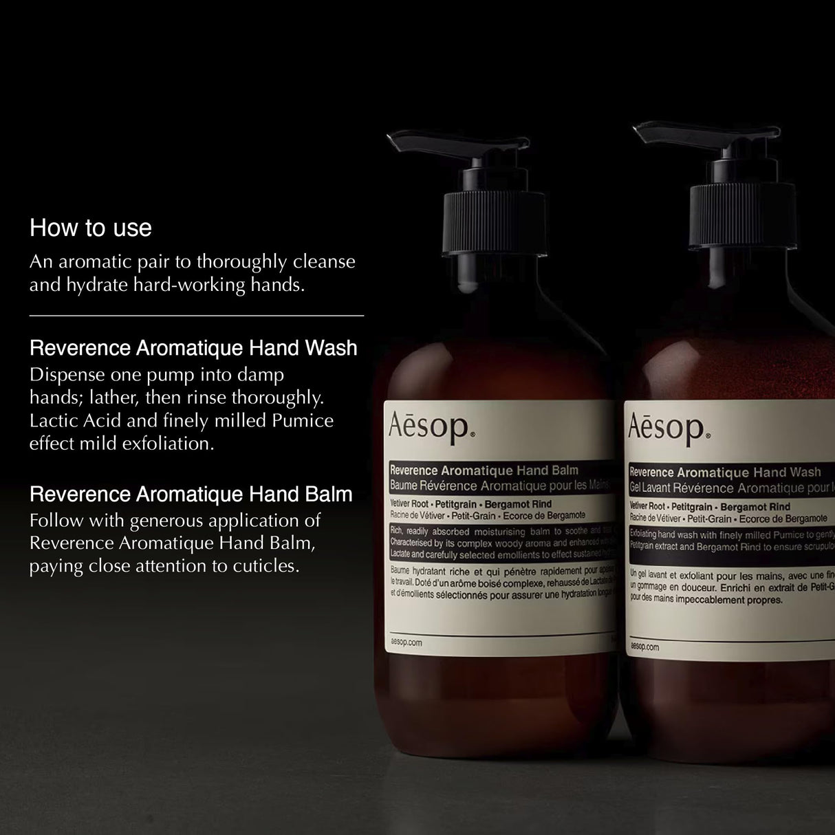 Aesop Reverence Aromatique Duet | Skin Softening Hand Wash & Hand Balm | Woody, Earthy, Smoky | Vetiver Root, Petitgrain, Bergamot Rind | 16.9 oz / 500 mL