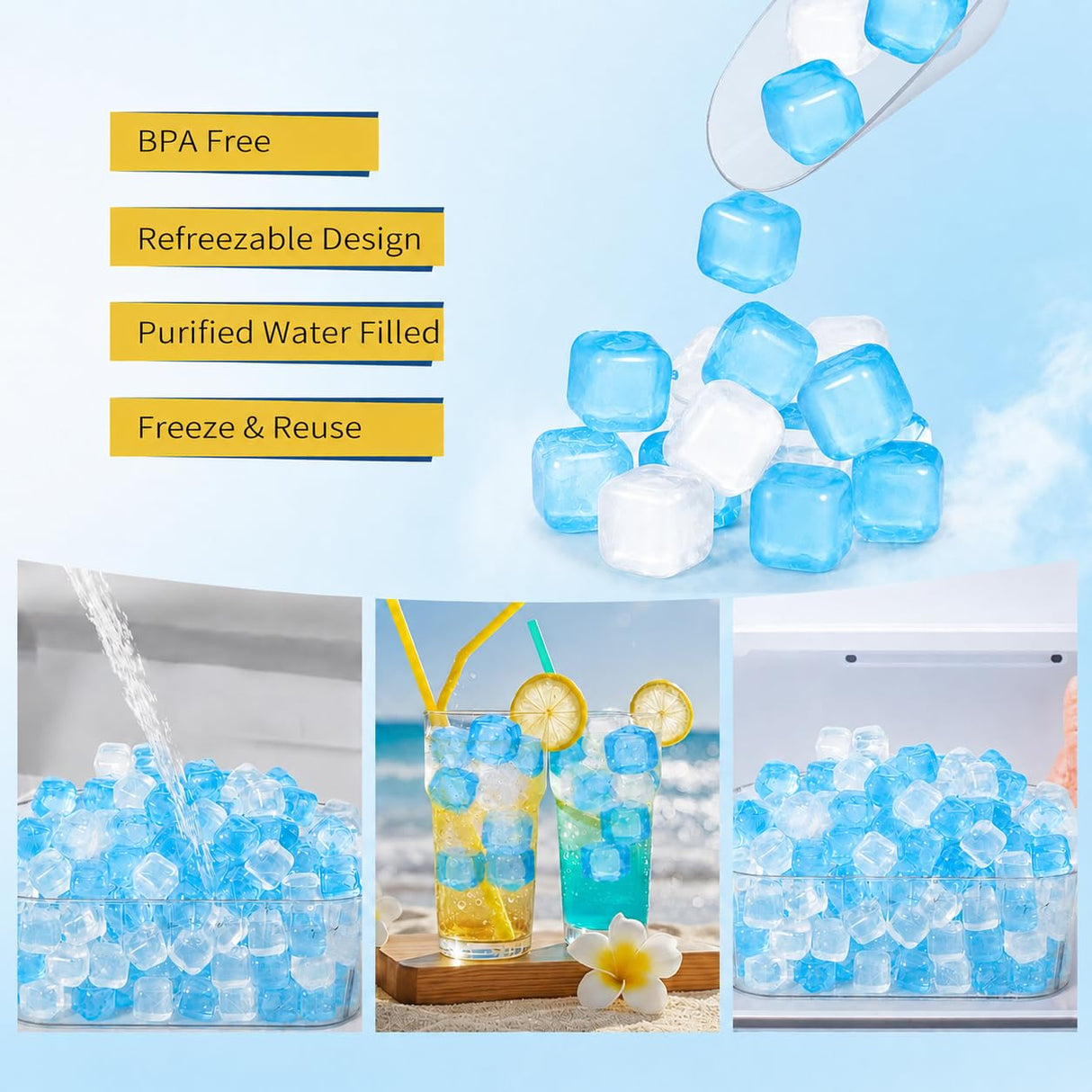 330 Pack Reusable Ice Cubes with Scoop, BPA-Free Refreezable Plastic, Slow-Melting, Fast Freeze 2H, for Whiskey Coffee Juice, Ice Bath, Coolers, Party Camping